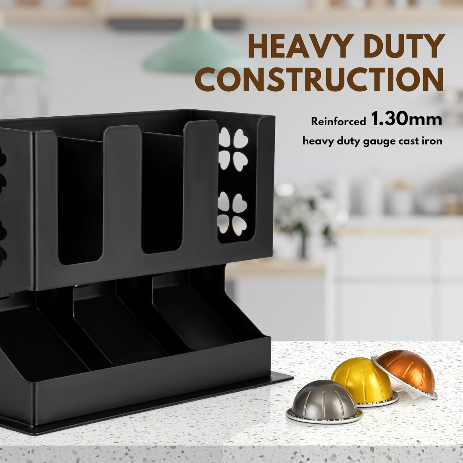 RECAPS Coffee Pod Holder Stand for Stores 30 Pods Compatible with Vertuoline Coffee Pods Cast Iron Black Color (Coffee Pods with Sleeve Box Are Excluded) image number 1