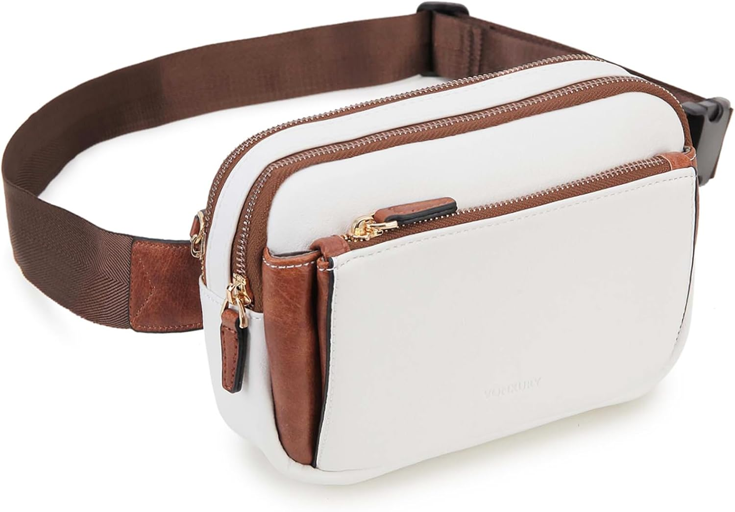 VX VONXURY Fashion Belt Bag,Vegan Leather Fanny Packs with Adjustable Strap,Trendy Small Crossbody Waist Bag (All Brown-Faux Leather)