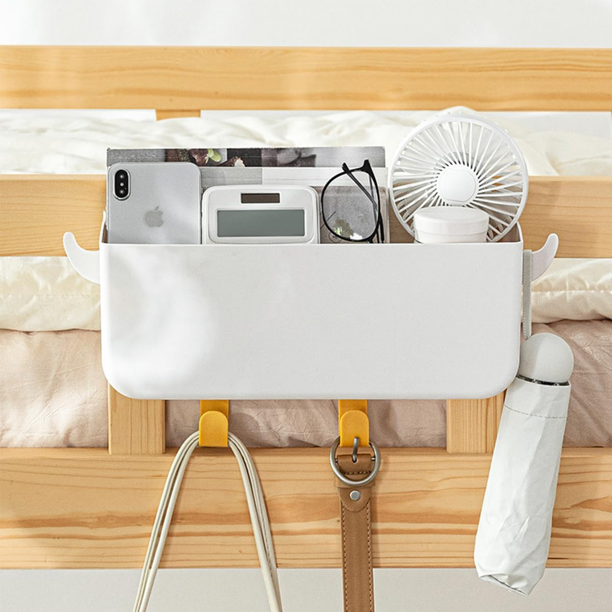 AIMALL Multifunctional Bedside Storage Organizer with Hooks, Large Capacity, Easy Install Hanging Basket for Dorms and Home, 12.2 X 4.72 Inch image number 1