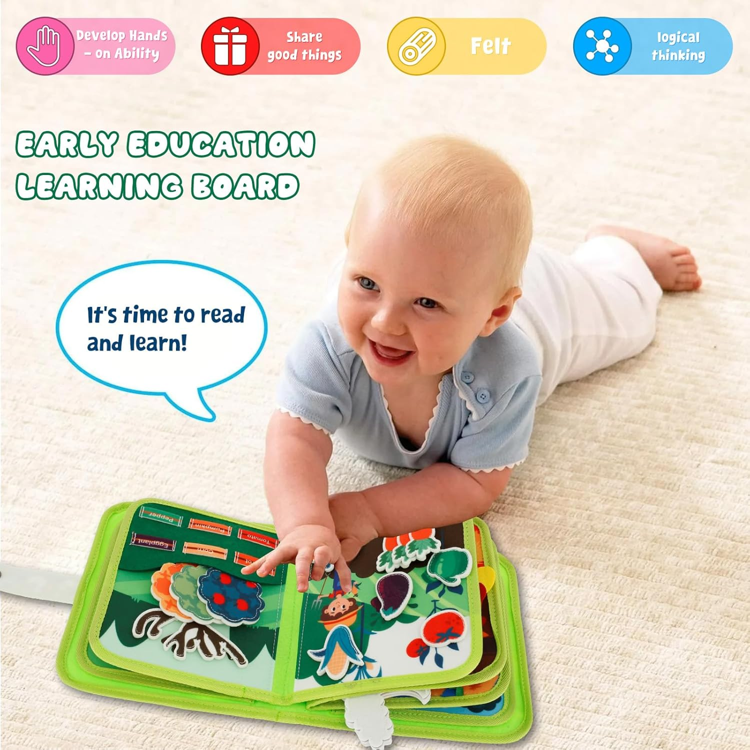 Busy Board Montessori Toys for Toddlers 3+ Year Old Soft Felt Books Educational Sensory Development Farm Theme Travel Quiet Book for Boys Girls (Farm) image number 2