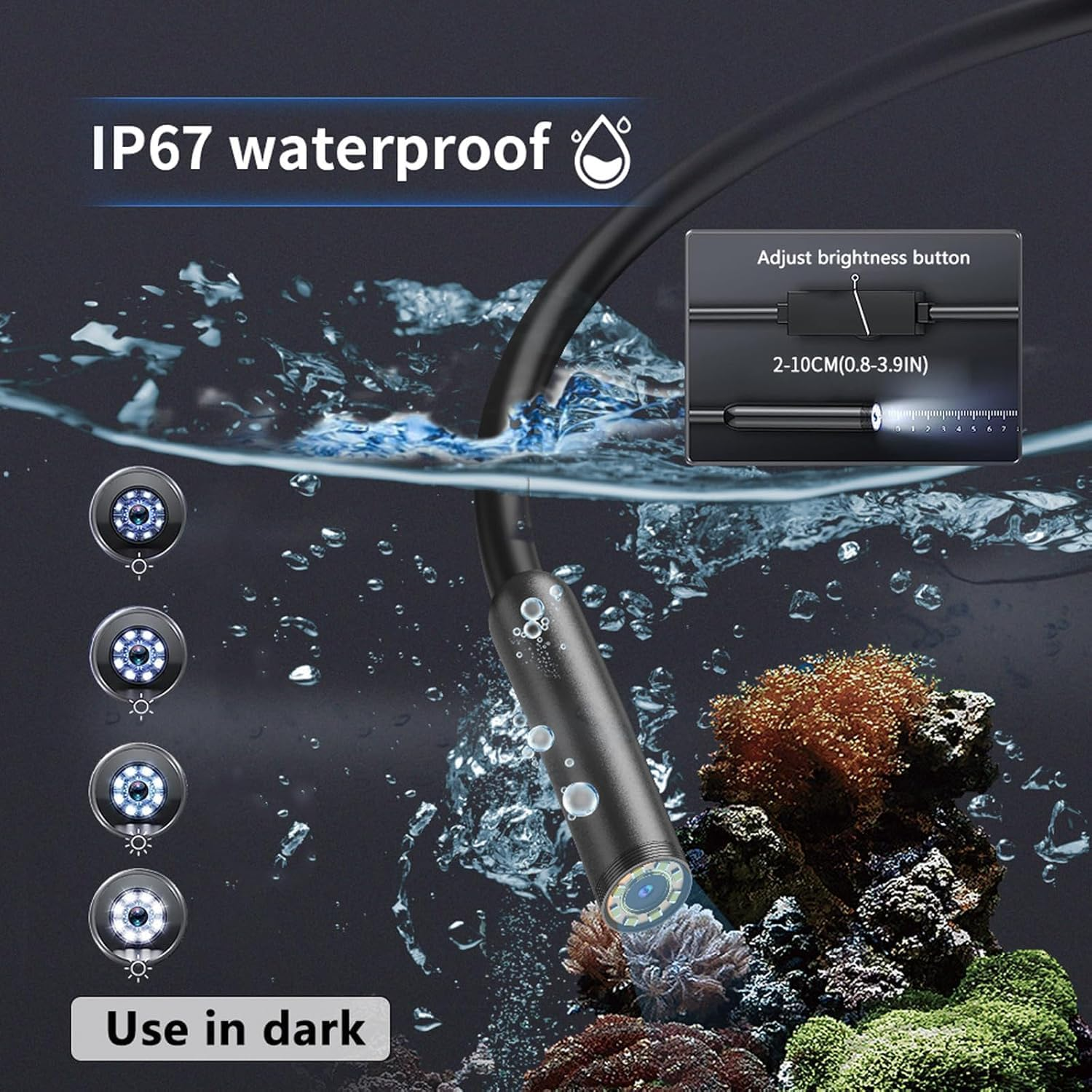 Endoscope Camera with Light, 5M Semi-Rigid Cable Endoscope with Snake-Style, 8Mm 1920P HD Inspection Camera with IP67 Waterproof Rating and 8 Adjustable Leds, Inspection for Ios and Android image number 2