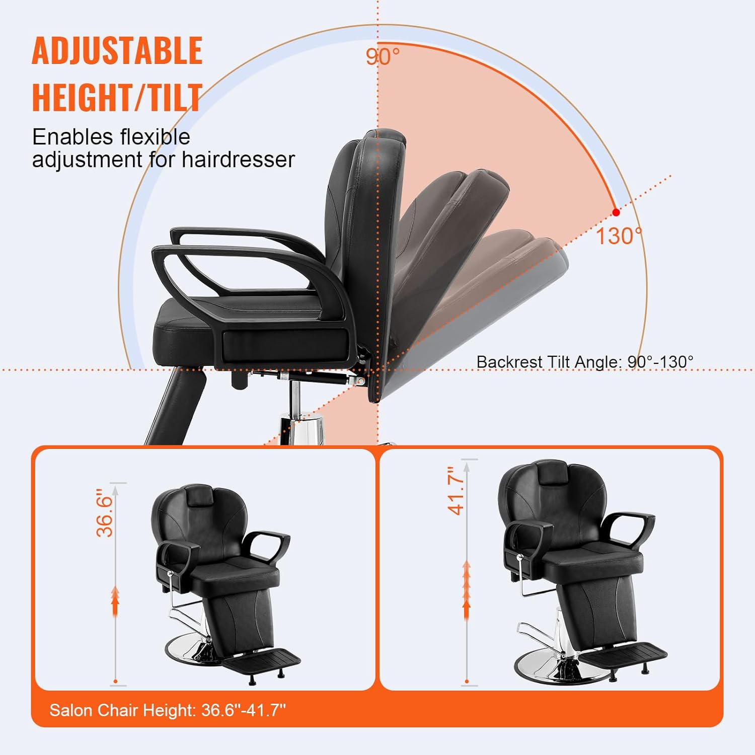 VEVOR Salon Chair, Hydraulic Recliner Barber Chair for Hair Stylist, 360 Degrees Swivel 90&deg;-130&deg; Reclining Salon Chair for Beauty Spa Shampoo, Max Load Weight 330 Lbs, Black