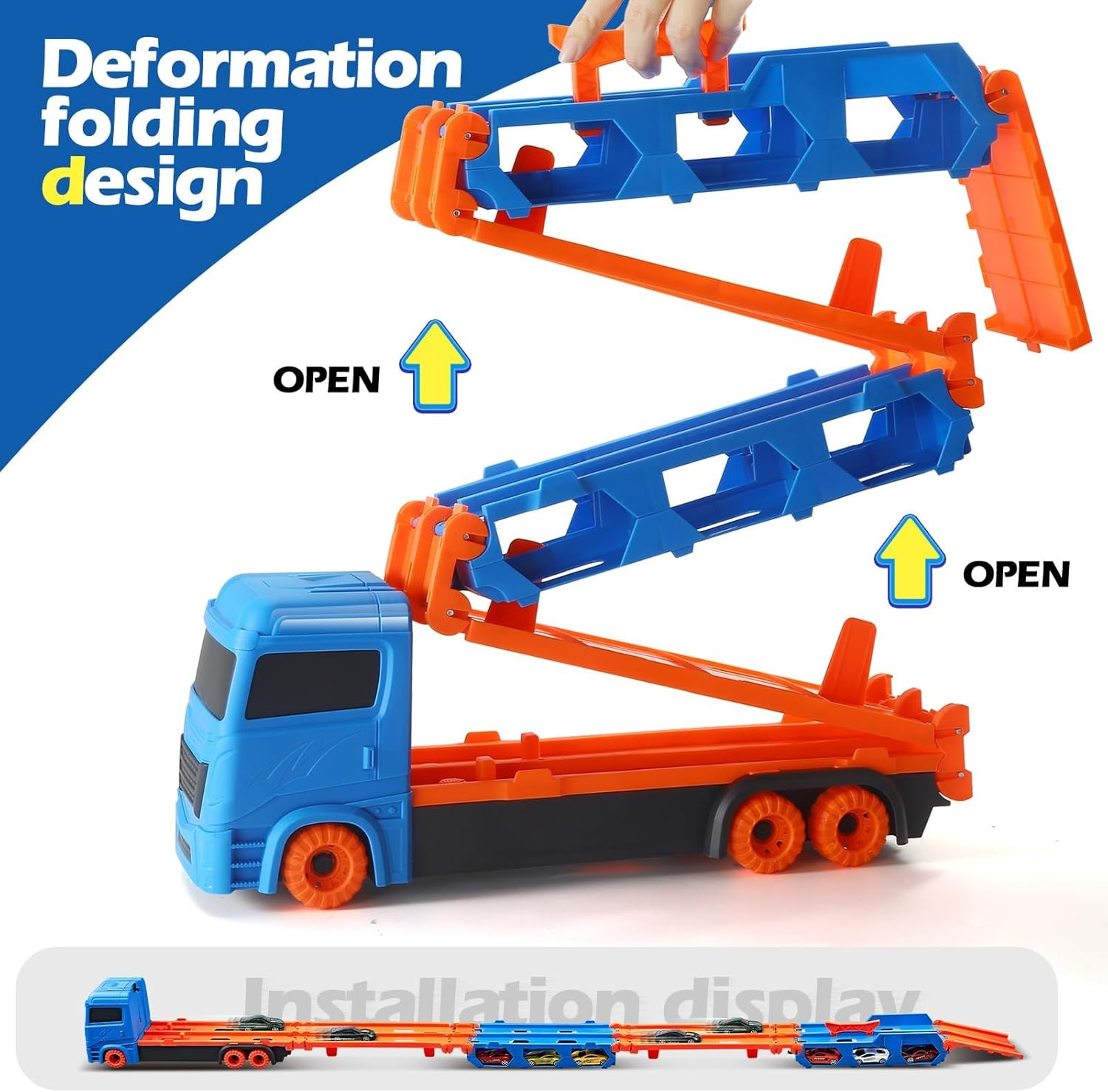 Transport Truck Toy Toddler Car Carrier for Boys Girls, 9 in 1 Race Track and Die-Cast Truck Baby Race Car Toy Vehicles for 3 4 5 Year Old Kids image number 6