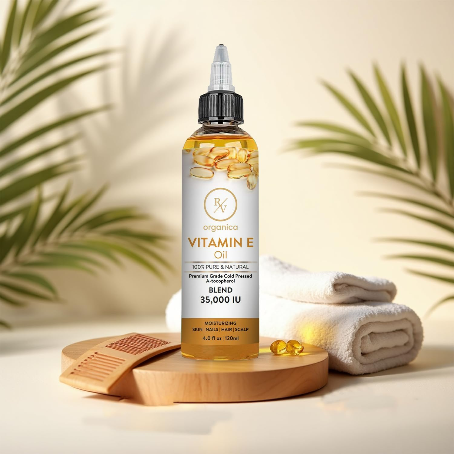 RV Organica 100% Pure Vitamin E Oil 35000 IU | Premium Grade Cold-Pressed and Tocopherol | with Relaxers for Skin Face Body Hair & Nail Moisturiser | 120ML image number 6