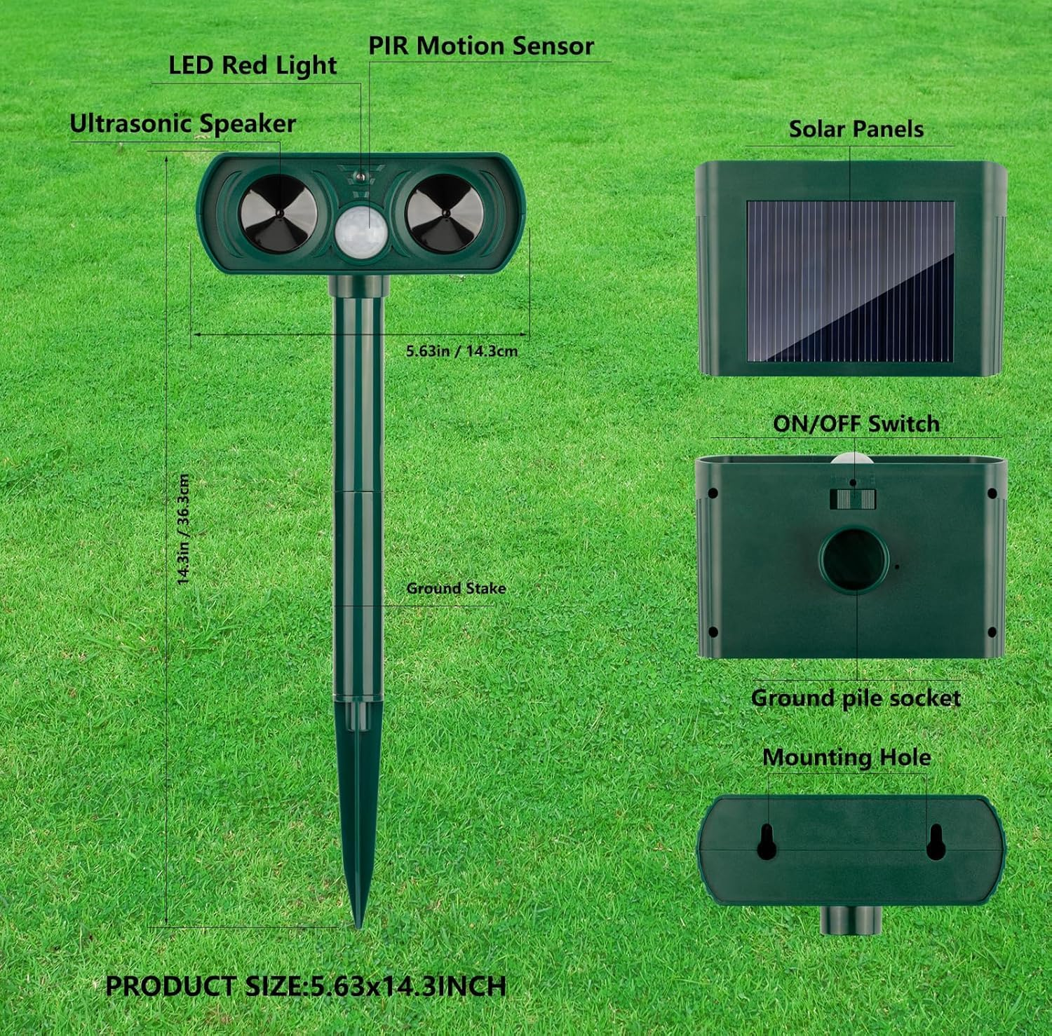 2025 Solar Ultrasonic Animal Repellent, Ultrasonic Cat Deterrents Repellent Defender Rat Squirrel Deer Raccoon Skunk Rabbit Mole Dog, Waterproof with Motion Detector for Yard Lawns Garden Orchard(1) image number 2