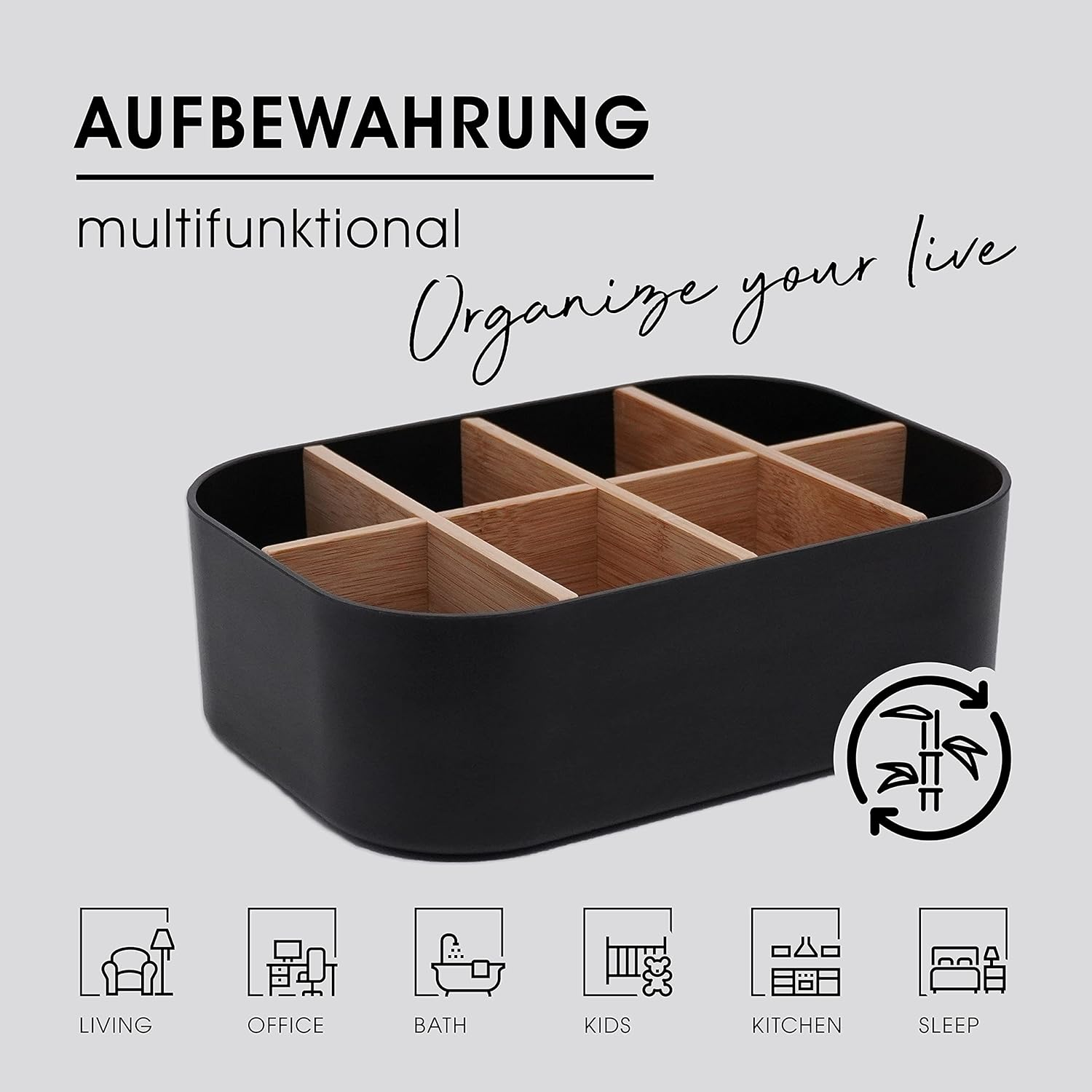 Premium ECO Bamboo Organiser for Cosmetics, Desk, Kitchen, Bathroom, Bar Accessories and Household, 8 Compartments, Non-Slip, Multifunctional, No Plastic image number 5