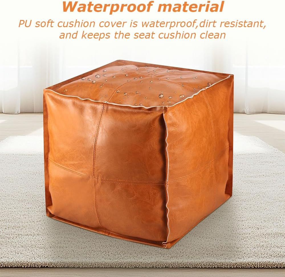 PU Cube Pouf Ottoman Cover with Zipper, Waterproof Pouf Footrest Cover, Mutifunction Storage Box, Clothing Storage Leather Pile Cover, Suitable for Living Room Home Storage Decor image number 5