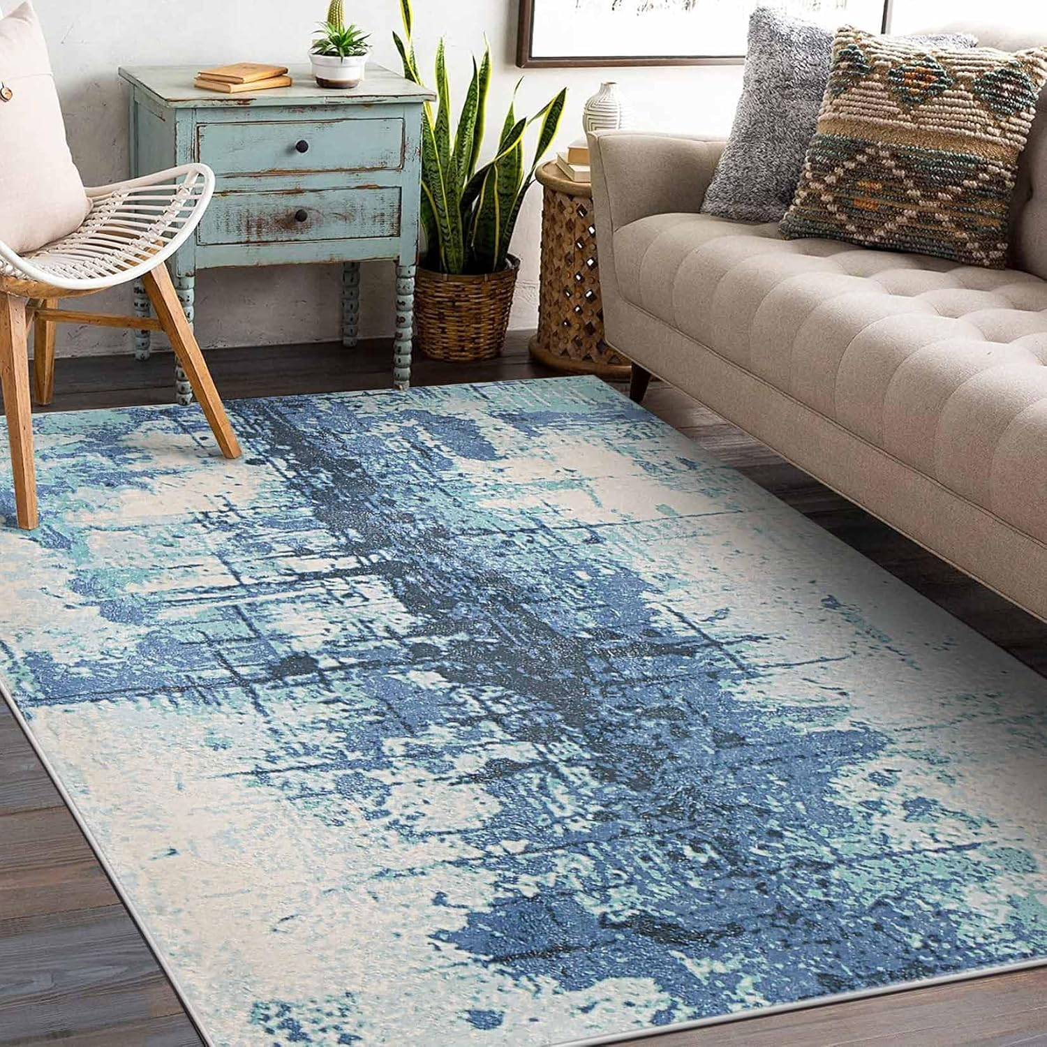 Asiinnsy Area Rugs Abstract Rug Modern Rugs Living Room Non-Slip Short Pile Rug Soft Large Grey Carpet Floor Mat Rugs for Bedroom Dining Room Home Decor (Ink Blue, 120 X 160Cm) image number 2