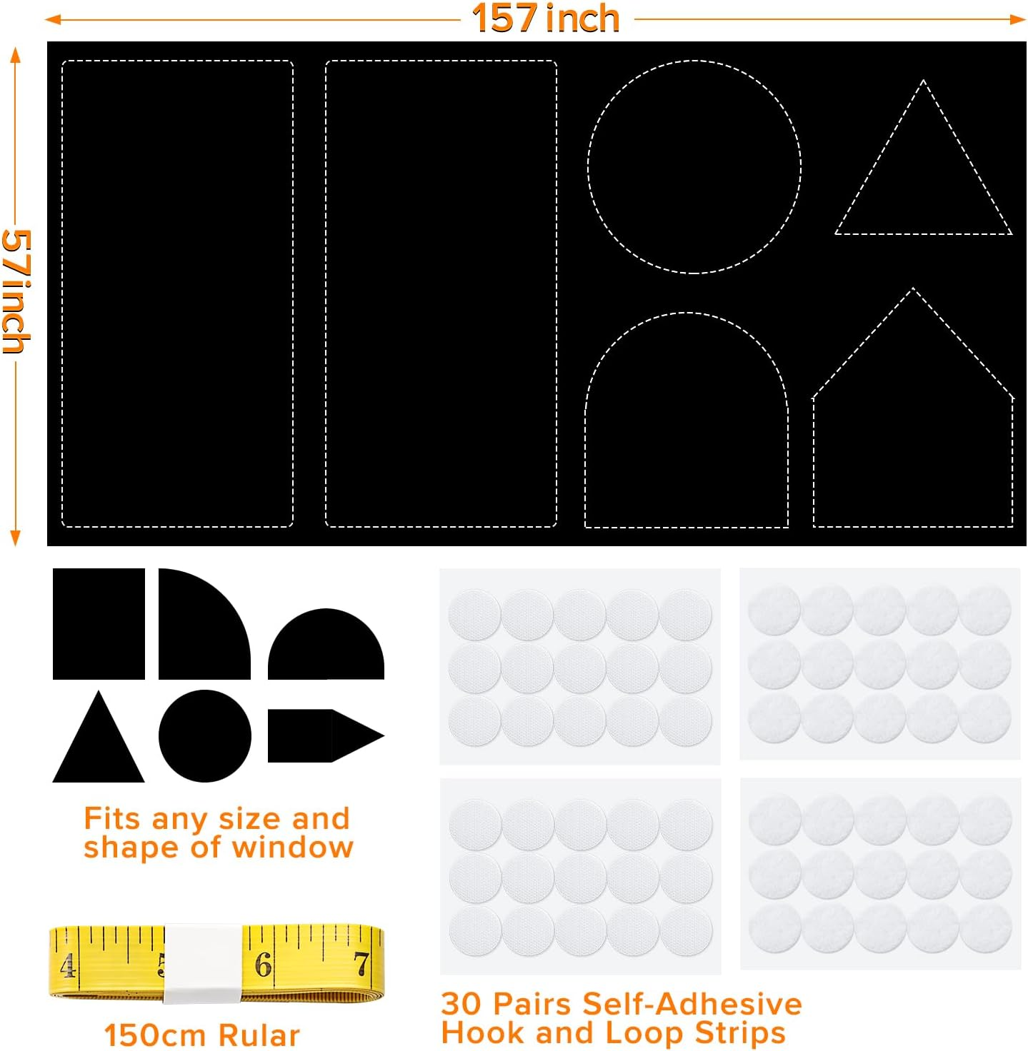 Blackout Blinds, (400 X 145CM) Portable Blackout Curtains, 100% Blackout Material Temporary Blackout Blinds for Baby Nursery, Bedroom, Dorm Room, or Travel Use image number 2