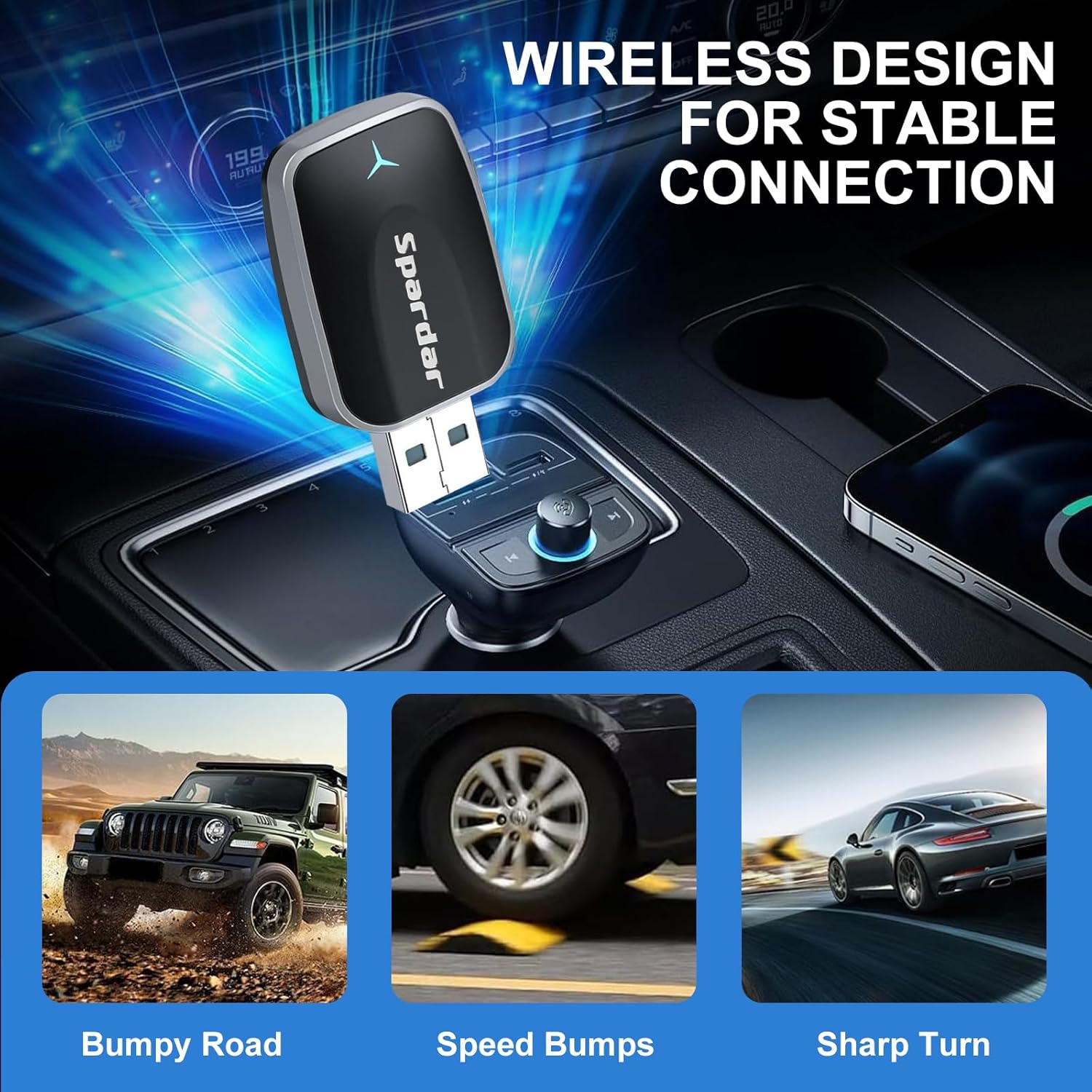 Spardar Car Play Wireless Adapter, 2-In-1 Wireless Carplay for Iphone & Android, Plug & Play Wired to Wireless Converter with Dual Usb-A/Type-C Adapter image number 6