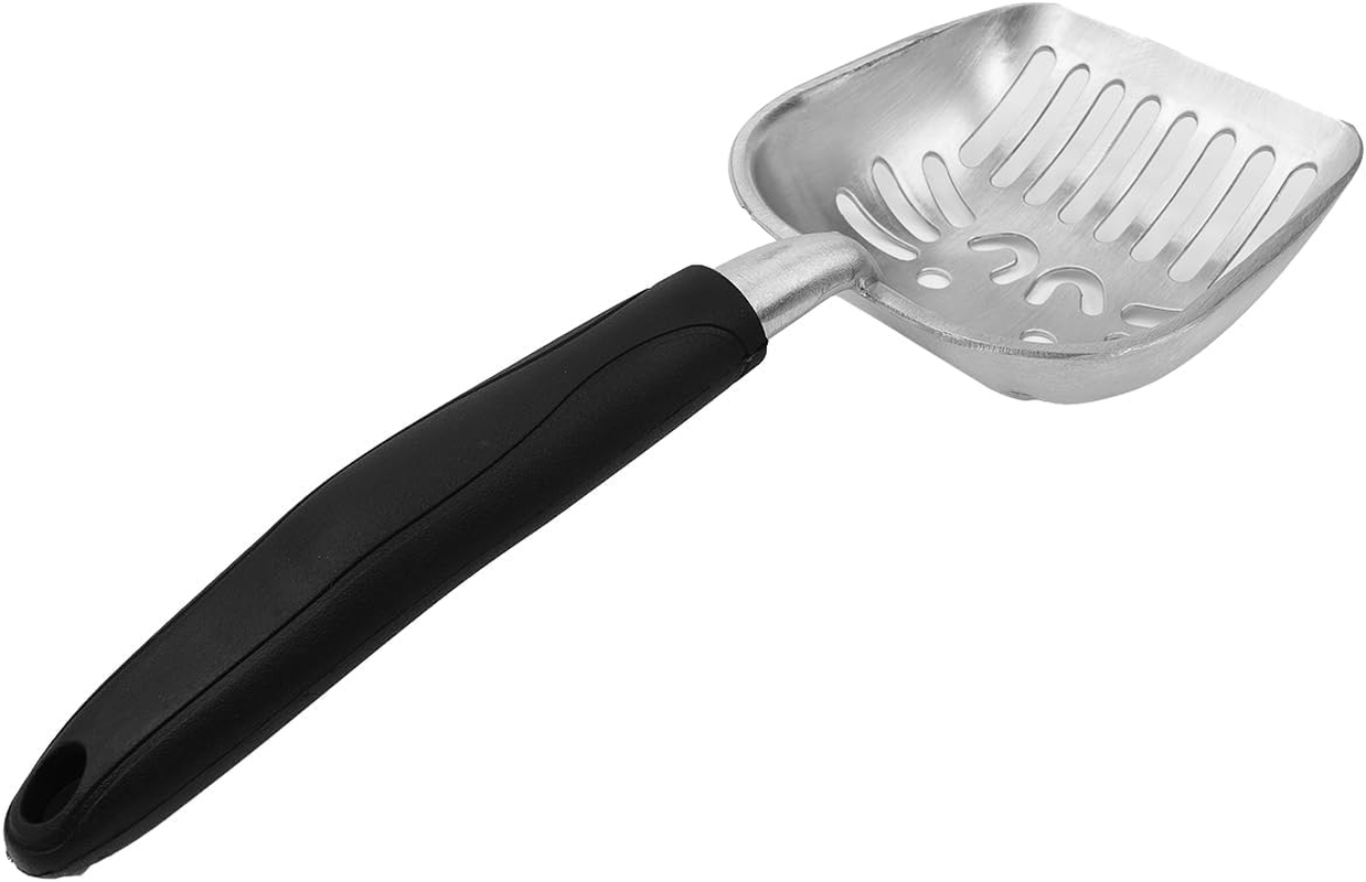 Sarini Cat Litter Scoop Durable Cat Litter Sifter Aluminum Alloy Non-Stick Cat Litter Shovel Large Cat Litter Sifter with Long Rubber Handle