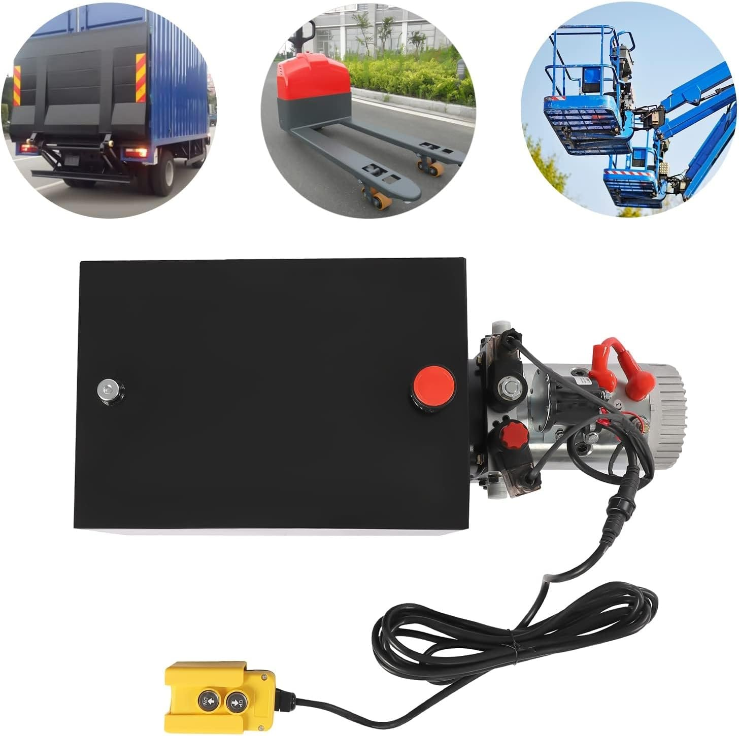 Double Acting Hydraulic Power Unit, 6/8/10 Quart Dump Trailer Hydraulic Pump DC 12V, with Metal Oil Reservoir Power Unit, for Dump Trailer Car Lifting, Remotely Controlled(8 Quart) image number 2