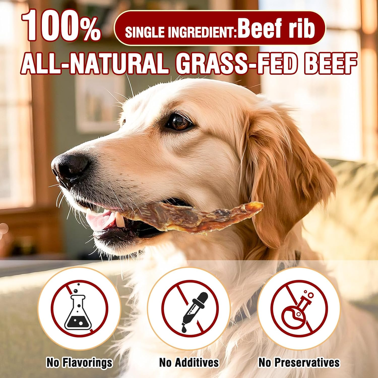 Beef Rib Bones Dog Treats,100% Natural Rib Bone Beef Chews from Grass Fed Cattle,Long Lasting Dog Chew Bones for Aggressive Chewers,Promotes Dental Health,150G image number 4