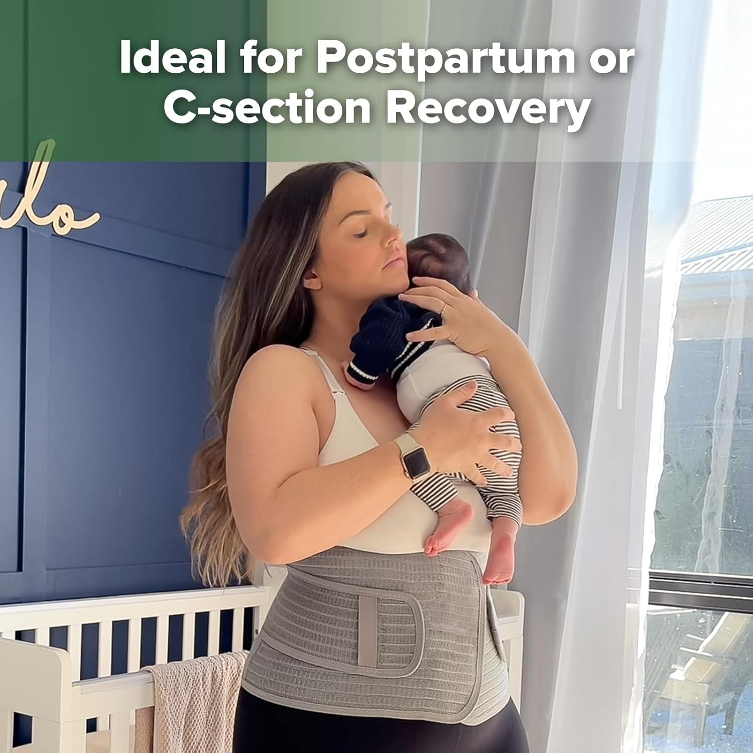 Haakaa Postpartum Belly Band, Postpartum Belly Wrap Back Support, Natural Delivery & C Section Recovery Band Waist Shaper, M Grey image number 6