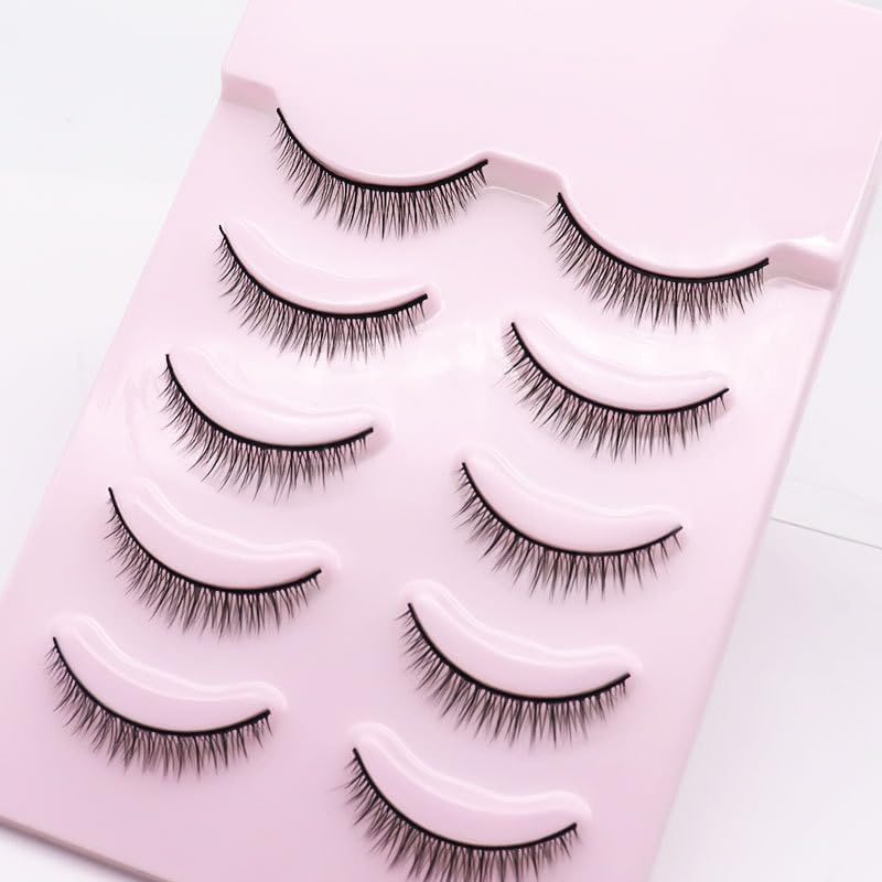 5 Pairs of Eyelashes, Eye Lashes, 8 Mm, Artificial Eyelashes, Fake Lashes, Natural Eyelashes, Thin Band, False Eyelashes, 3D Volume Eyelash Extensions, Curl Eyelashes image number 1