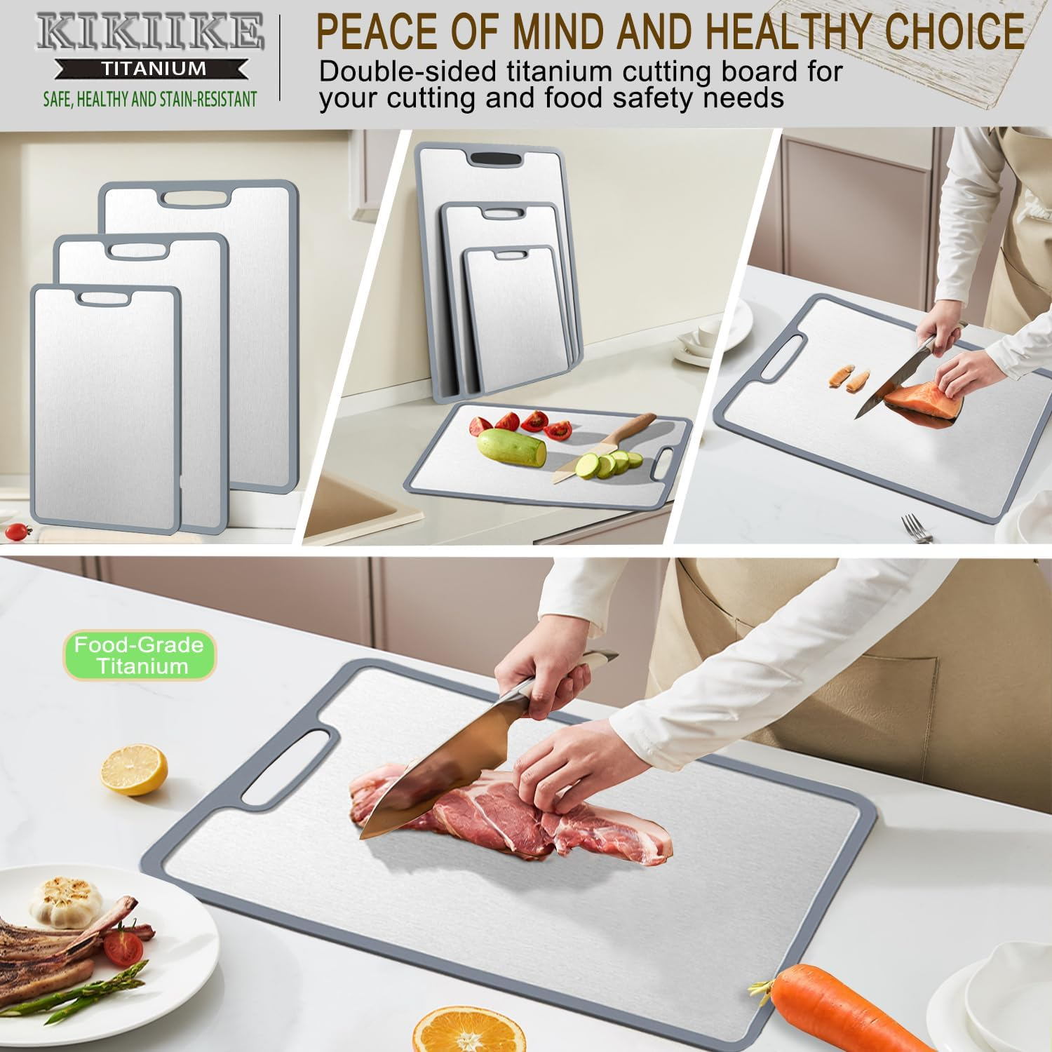 Titanium Cutting Board Double-Sided Non-Slip Silicone Edging Pure Titanium Cutting Boards for Kitchen - Double-Sided Food-Grade Chopping Board Non-Stick Durable and Easy to Clean (Small)
