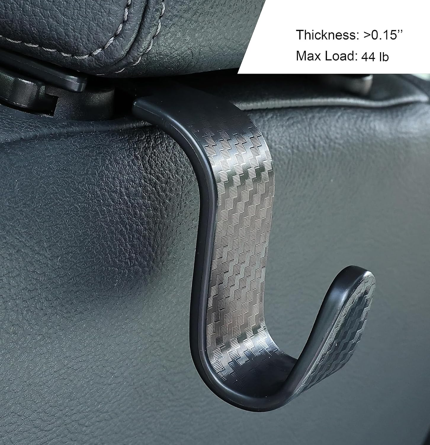 Heatunk 4-Pack Carbon Fiber Back Seat Headrest Hooks - Stylish Car Hangers for Handbags, Clothes, Grocery Bags - Sleek Black Design image number 4