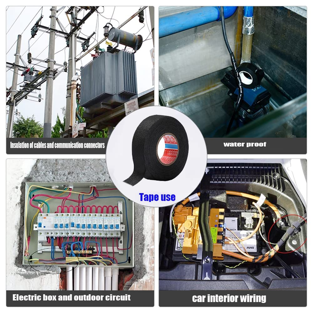 Limcryspp 4 Rolls of 19Mm X 15M Flame Retardant Car Tape, Black, High Temperature Resistant Cloth Strap, Wire Harness Weaving Tape