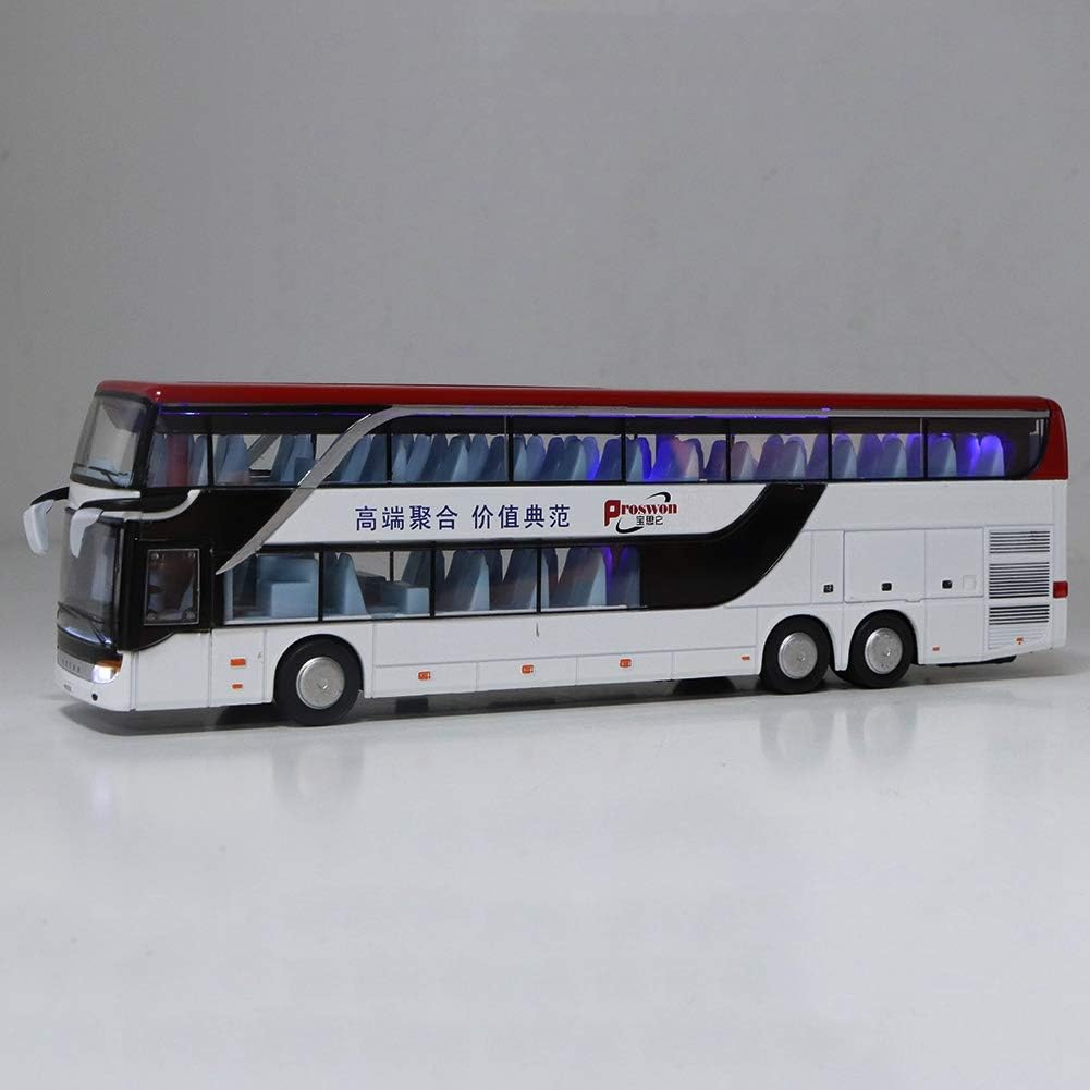 Electric Alloy Bus Toy Double-Decker Bus Toy, Kids Car Model Toy, Vehicles Toy Girls for Boys(White Red)