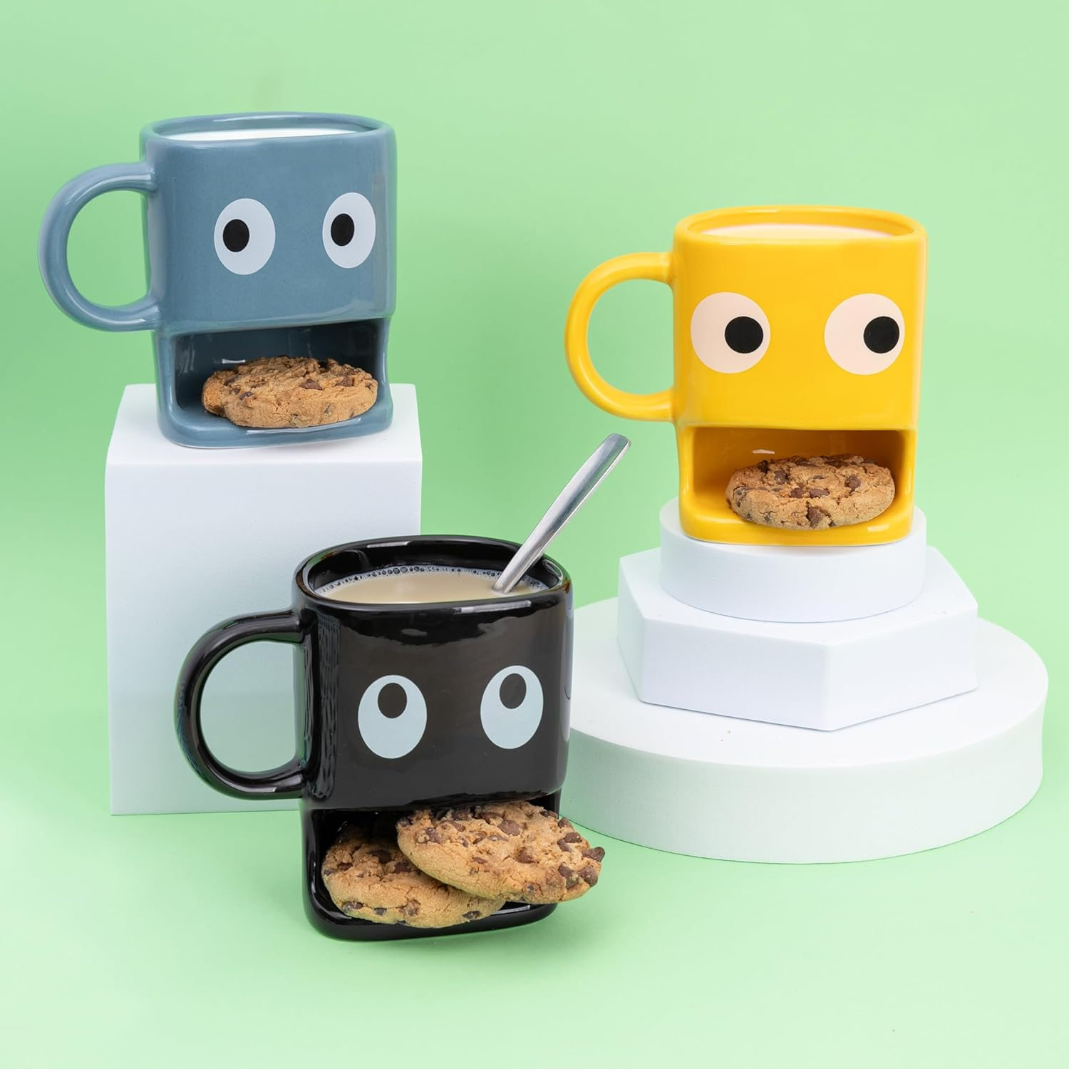 Fisura Original Eyes Mug Blue Mug with Biscuit Compartment Ceramic Mug with Space for Biscuits Capacity 240Ml Original Gift Idea image number 3