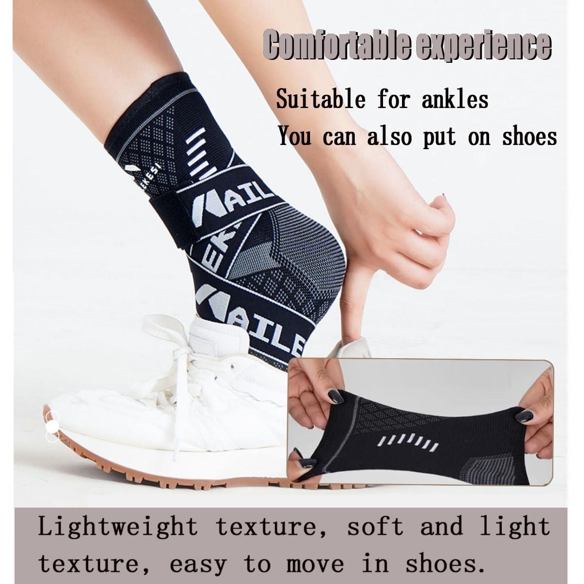  Ankle Support Brace，【 Strap Compression Fixation 】 Open-Heel Ankle Brace with Adjustable Straps for Sports Protect, Plantar Fasciitis, Achilles Tendonitis, Ligament Damage, Injury Recovery，Male and Female,No Distinction between Left and Right (Black, M) image number 2