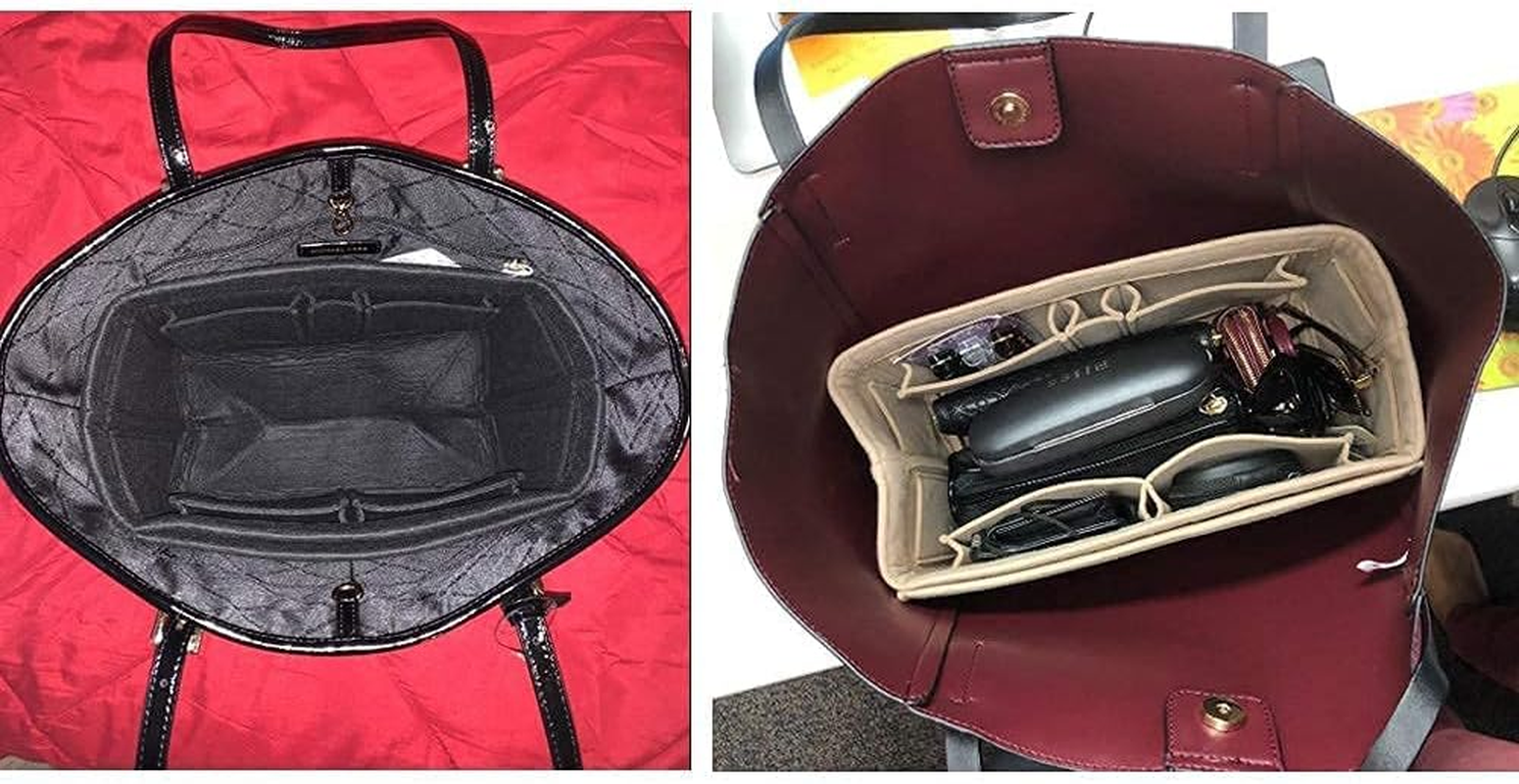 Purse Organizer Insert for Handbags, Felt Bag Tote 3 Sizes for Speedy, Large Tote Insert Felt Purse Zipper Bag Organizer (M Black No Zipper-26 * 15 * 14Cm) - M Black No Zipper-26*15*14Cm image number 3