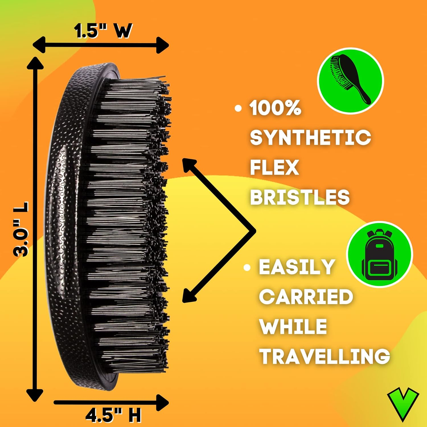 Veeta Superior Medium Wave Brush - Hair Brush for Men with 100% Synthetic Flex Bristles, Curved Design, and Protective Cover - Ideal for Short or Long Wavy Hair