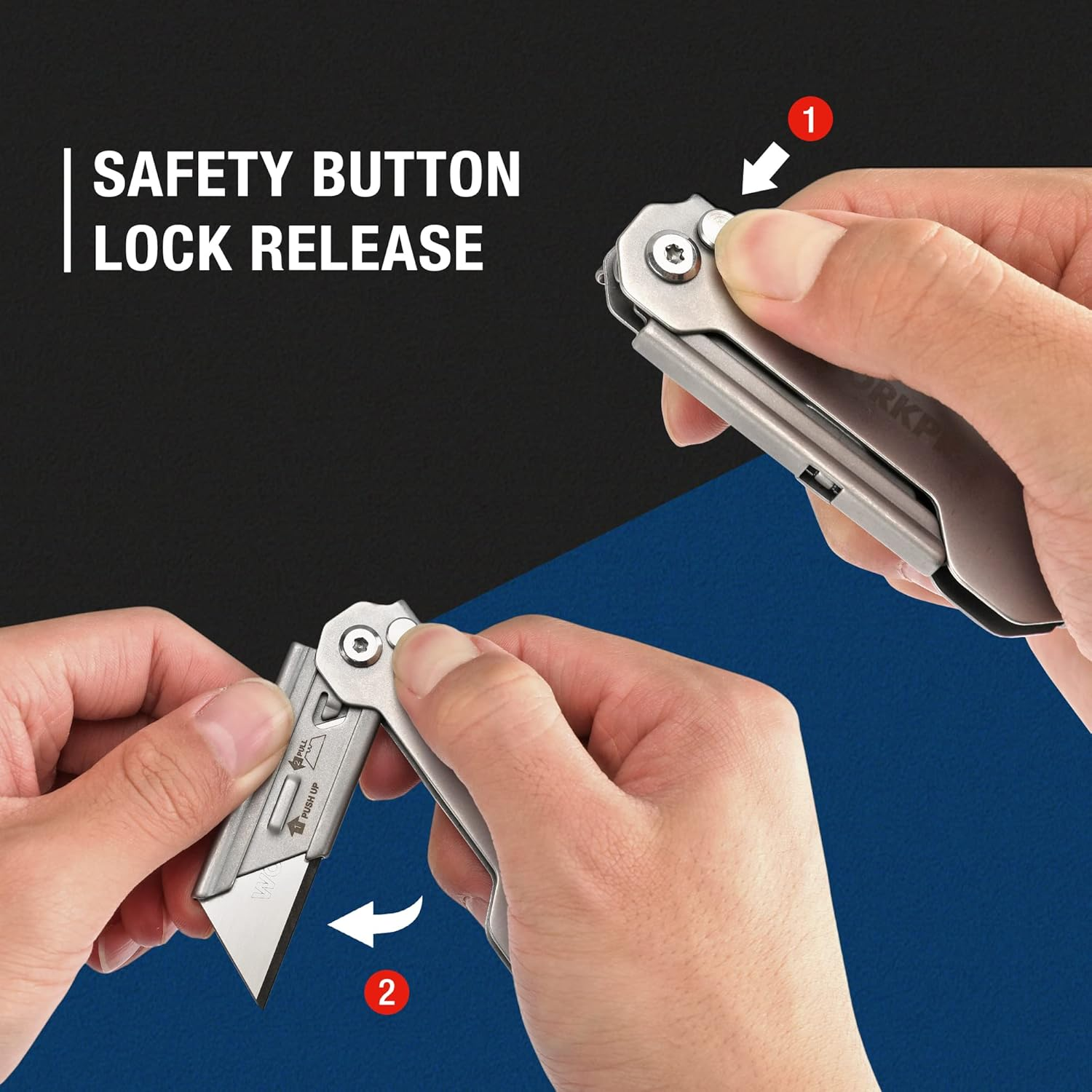 WORKPRO 3-Pack Folding Utility Knife, Quick Change Blades Box Cutter, EDC Foldable Pocket Utility Knife Sets with Belt Clip image number 2