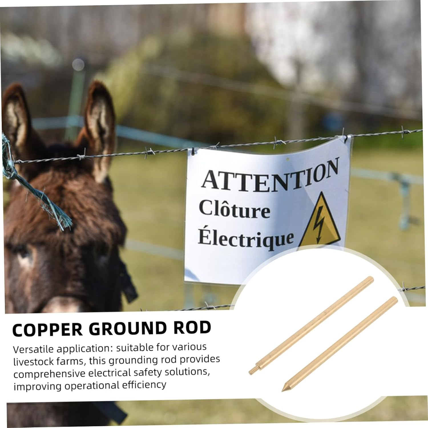 Milisten Threaded Brass Ground Rod for Electric Fence Earthing Fast Electrical Response Copper Earth Pin with Thunder Protection for Agricultural Backup Systems and Antenna Grounding image number 3