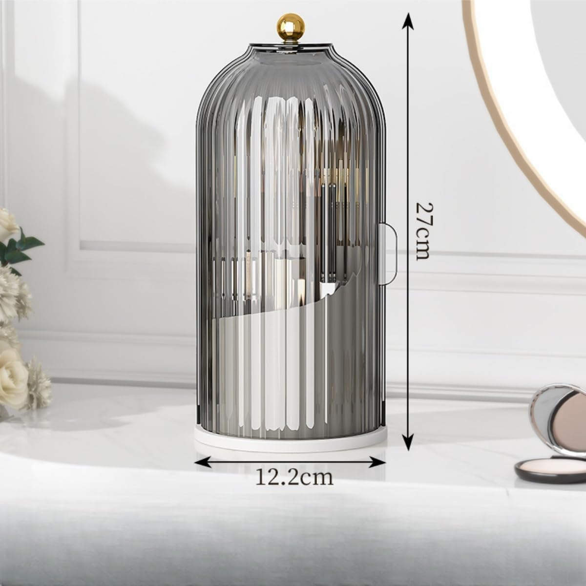 Makeup Brush Holder with Sliding Lid,360&deg; Rotating Dustproof Makeup Organizer, Concealed Toothbrush Holder,Waterproof Dustproof Holder for Toothbrush Toothpaste Cosmetics image number 1