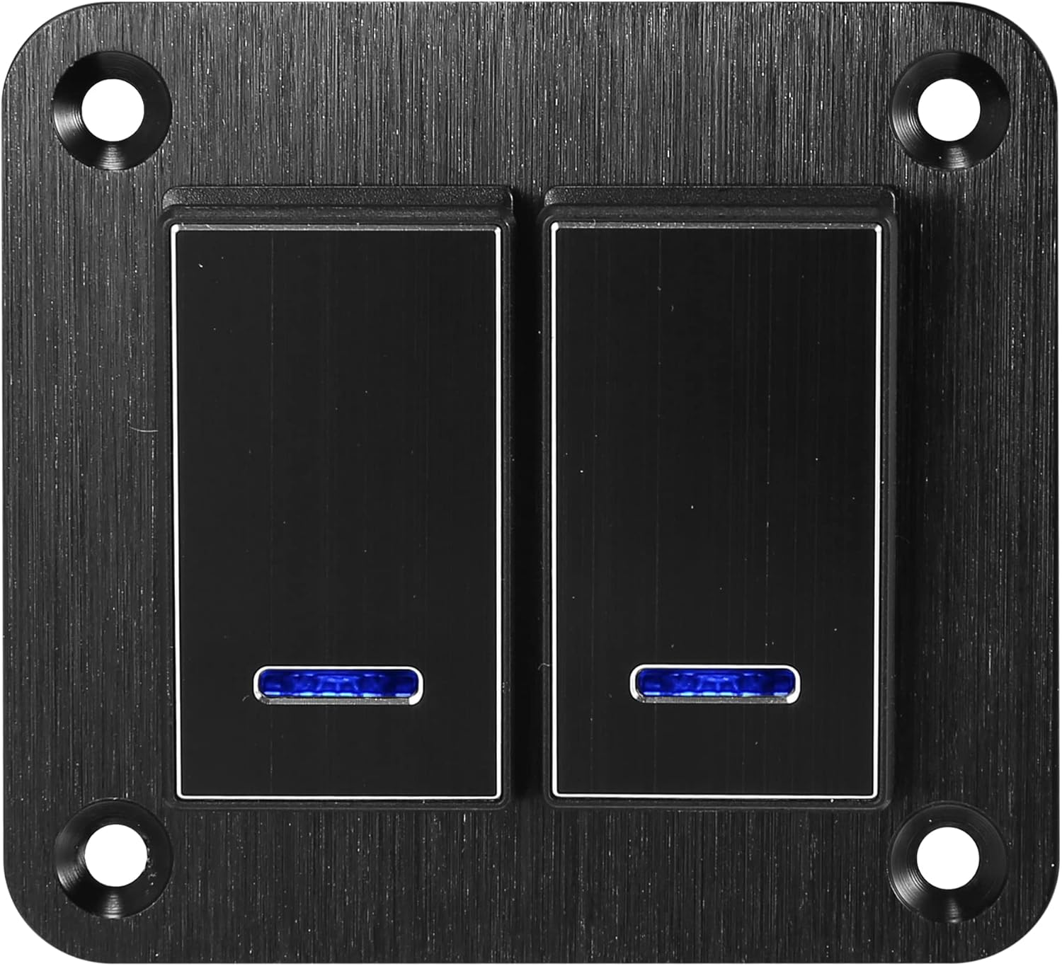 X AUTOHAUX 2 Gang Rocker Switch Panel 3 Pin on off Pre-Wired Toggle Switch Control Waterproof Aluminum Alloy Blue LED Light Push Button for 12V 24V Black