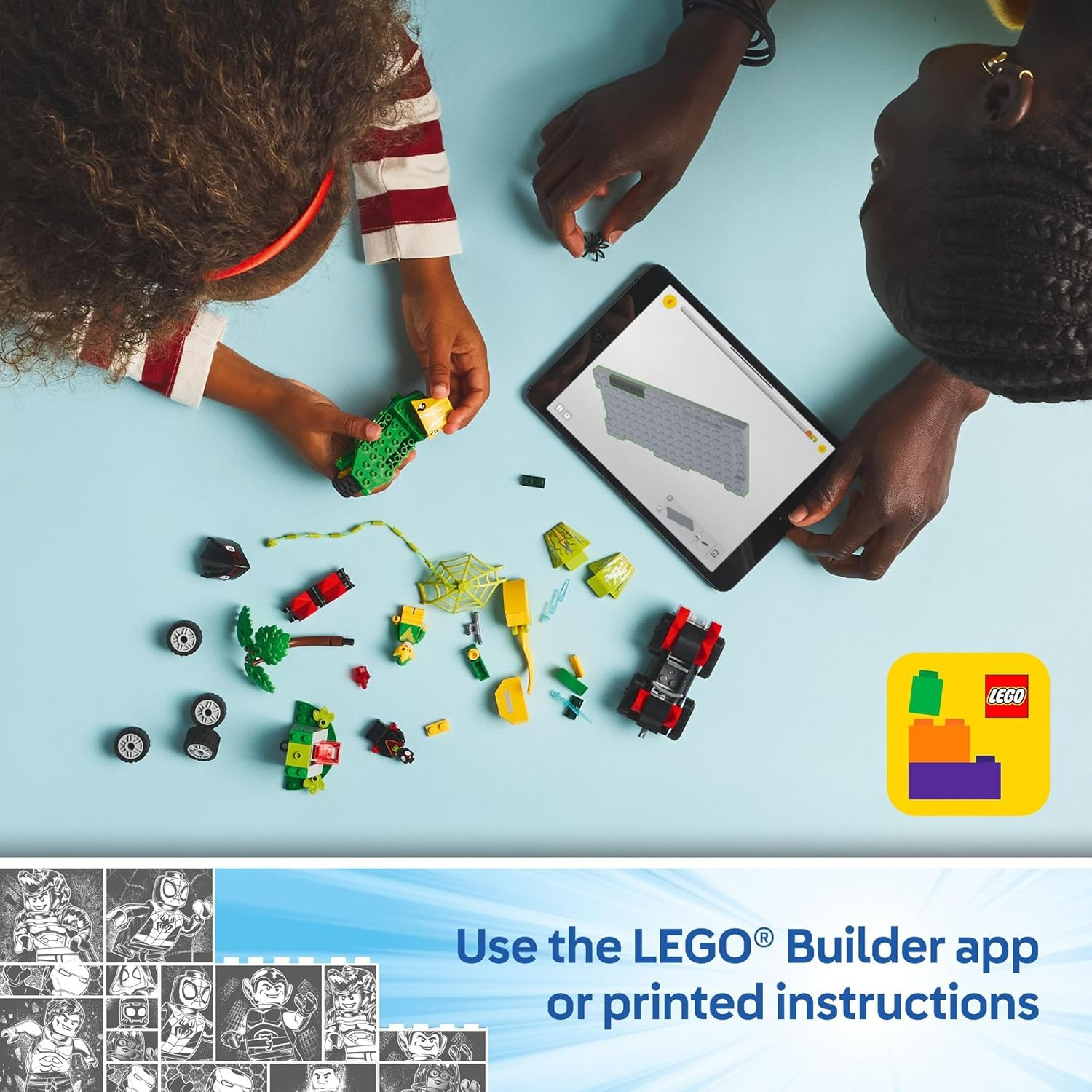 LEGO Marvel Spidey and His Amazing Friends Spin and Electro Dinosaur Chase Building Toy for 4+ Year Old, Creative Set with 2 Minifigures,Spiderman Superhero Car & Kids Toy Motorbike 11198 image number 2