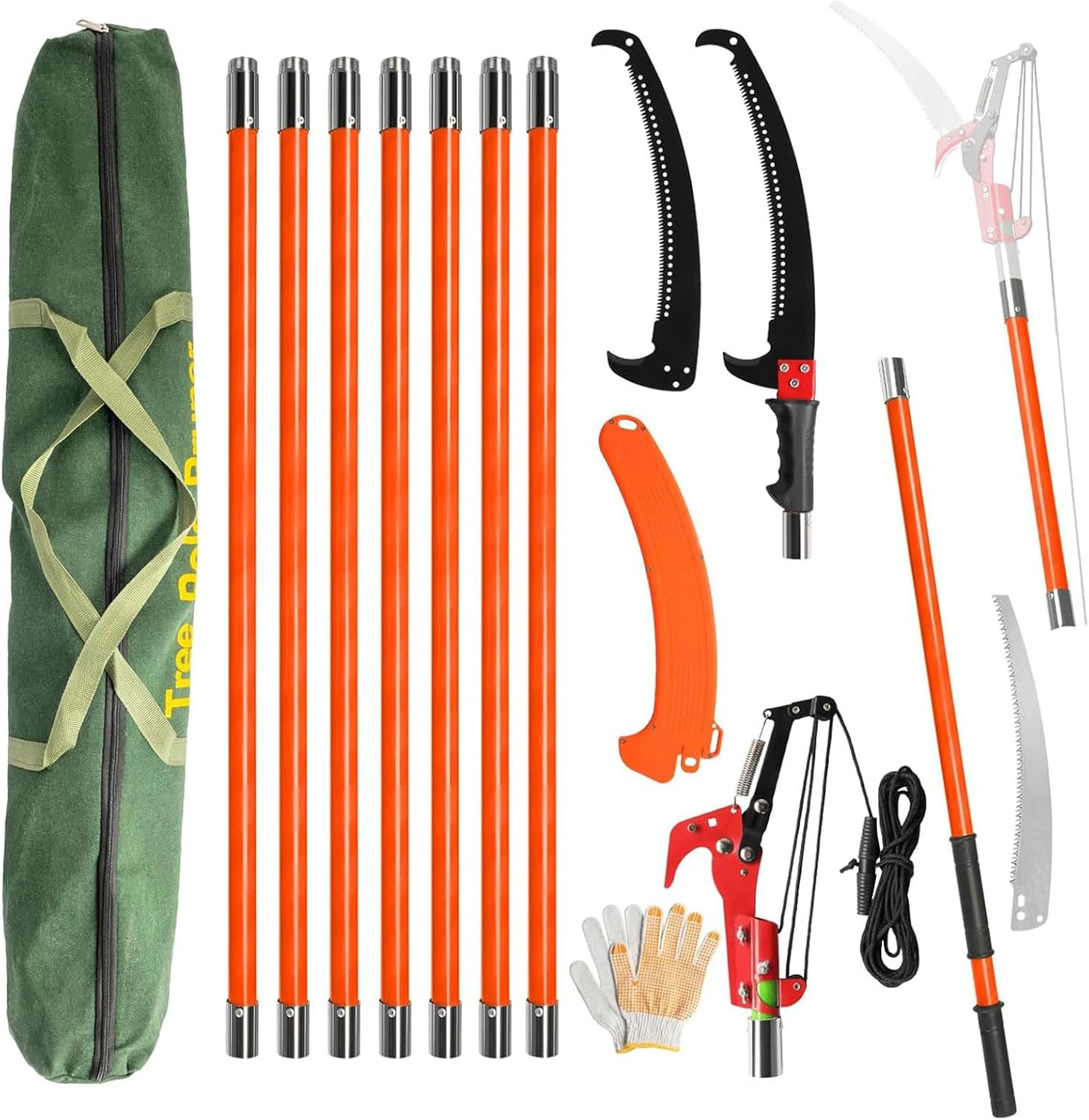 Homodoskey Manual Pole Saw, 9M Extendable Tree Pruner, High Branch Trimmer with Lightweight Fiberglass Handles, Garden Tools with Storage Bag, for Pruning Palms and Shrubs image number 1