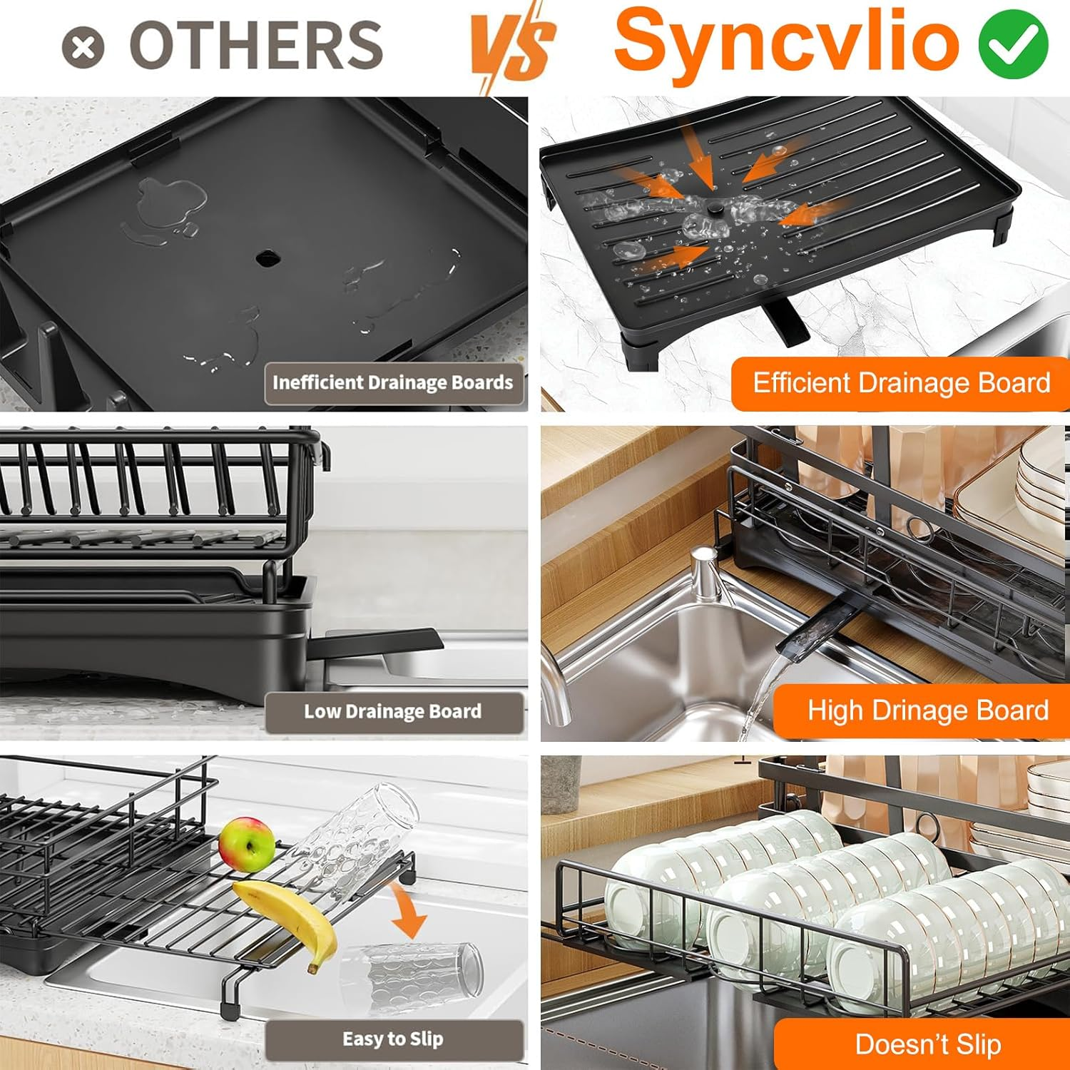 Expandable 2-In-1 Dish Drying Rack, 2-Tier Dish Rack with 360&deg; Rotating Drainer Board, Carbon Steel Dish Drainerwith Cutlery Utensil Rack & Holders for Kitchen Storage & Organisation image number 5