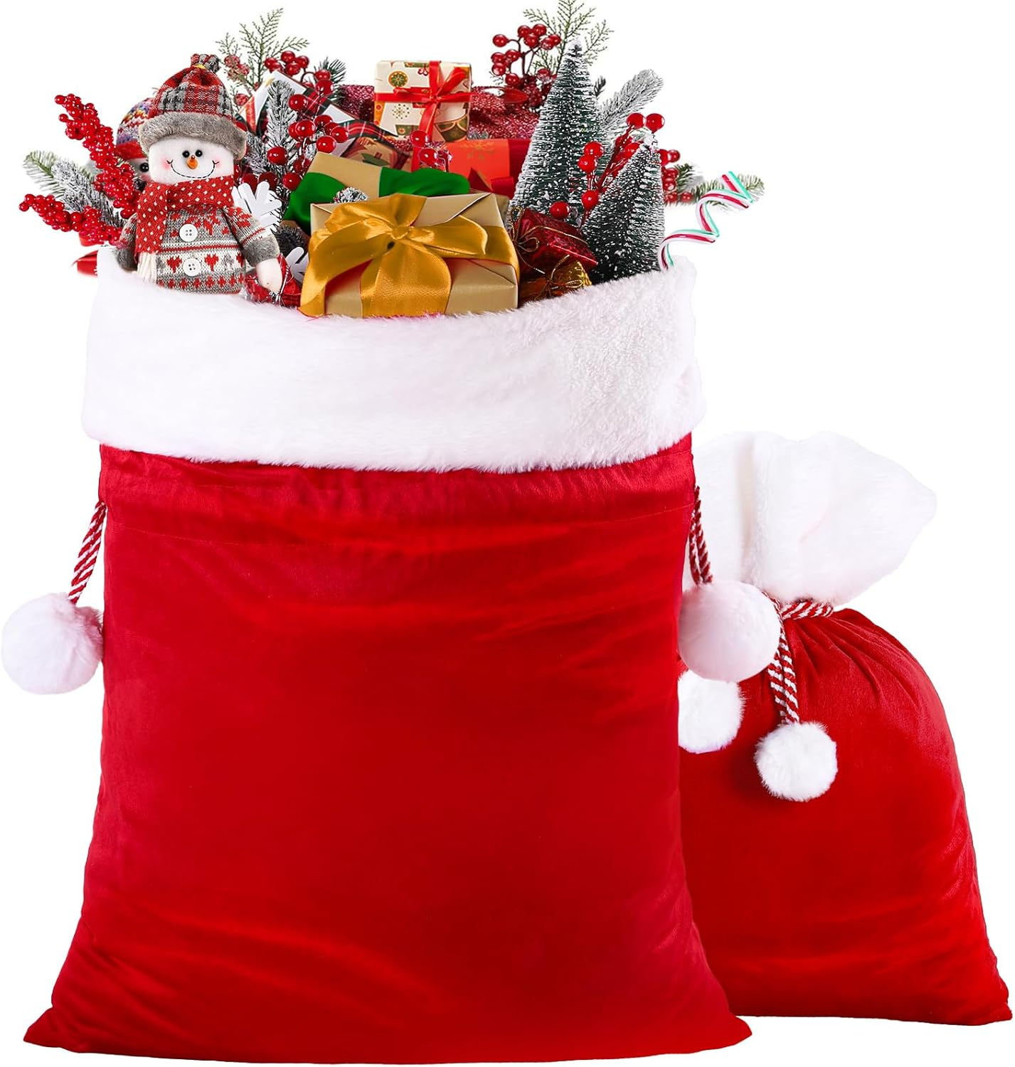 DIYDEC 2Pcs Christmas Velvet Santa Bags with Drawstring - Red Santa Gift Bags Large for Xmas Present Party Supply image number 4