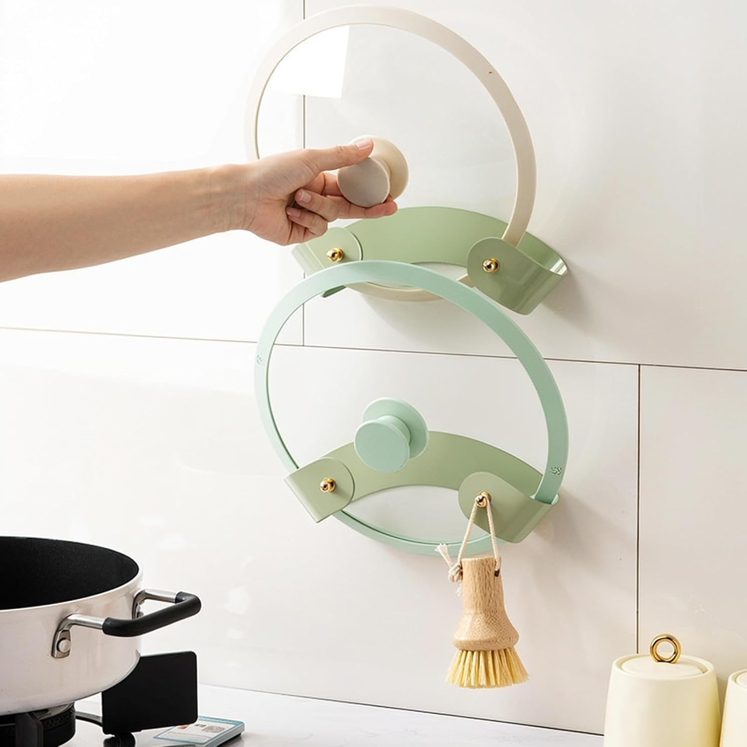 DEARBAG Pot Lid Holder Wall Mounting, Drill-Free Self-Adhesive Lid Holder, Suitable Lid up to 30 Cm, Kitchen Organiser for Pans, Baking Trays, Chopping Boards image number 5