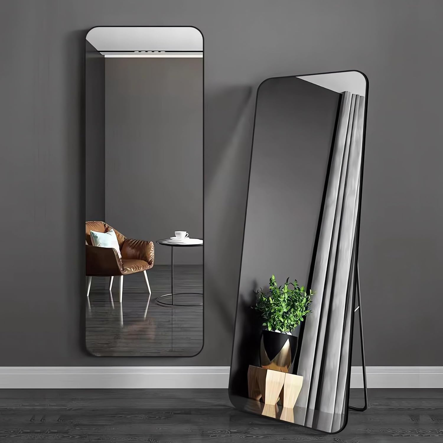 Floor Mirrors, Wall Mirror, Bathroom Mirror,Full Body Mirror, Wall-Mounted Mirrors, Vanity Mirrors, Large Mirrors, Rectangle Mirror (Black-1, 40X150CM) image number 1