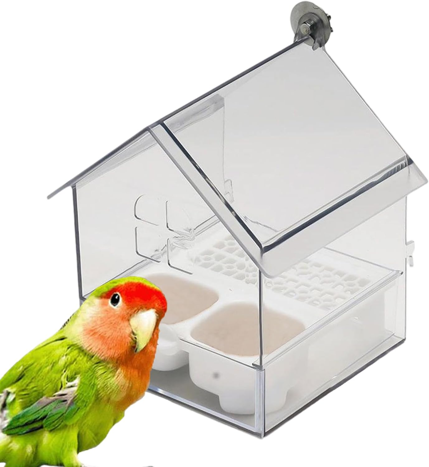 Pull-Out External Parrot Feeder, Hanging Bird Feeder for Cage, Transparent Bird Cage Water Feeders, Easy to Fill & Clean