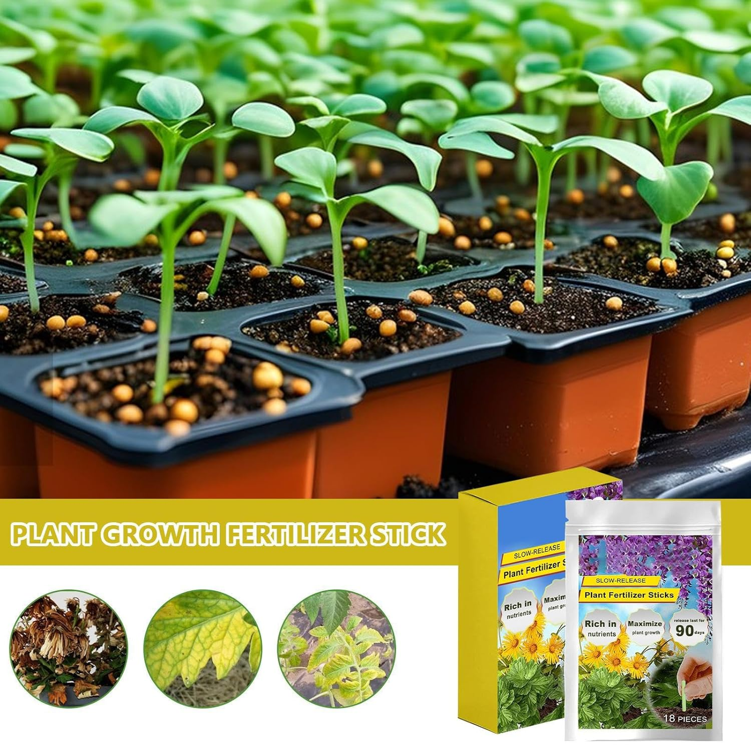 18 Pieces Plant Fertilizer Sticks, Houseplant Growth Nutrition Bars, Household Potted Compound Organic Fertilizer Bars, Long-Acting Slow Release, for Potted Flowers and Vegetables, Gardening Supplies