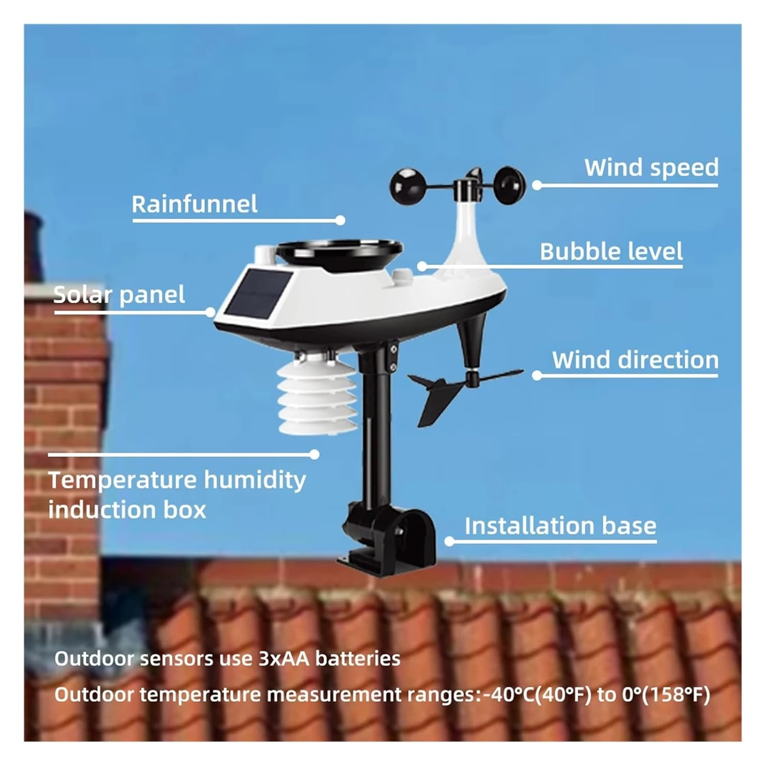 Professional Weather Station Thermometer Hygrometer Wind Speed Direction Rainfall Hpa Monitor Forecast Sensor Wall Alarm Clocks image number 3