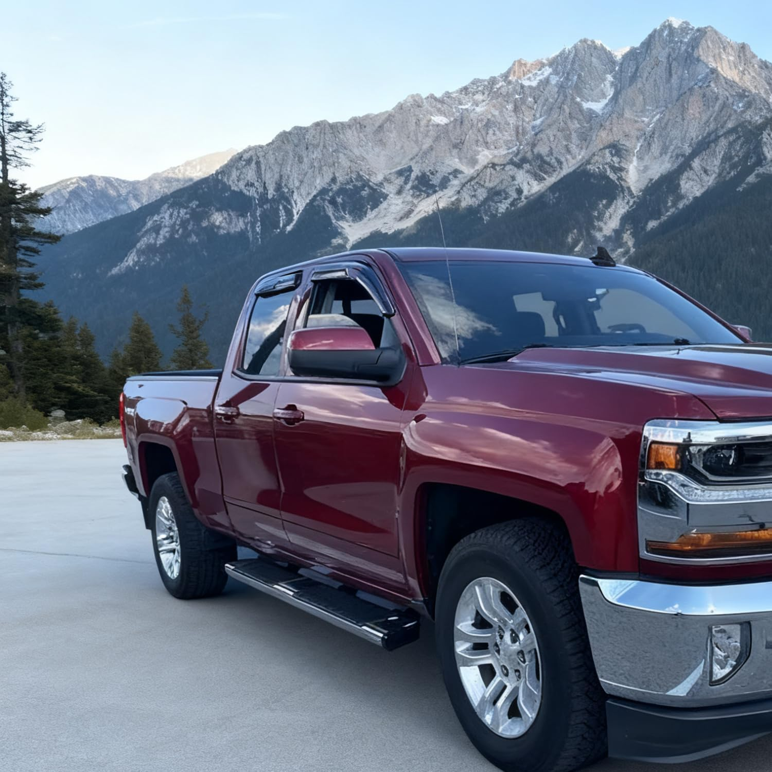 Side Window Deflectors Vent Visors for 2015-2018 Silverado & Sierra 1500 2500HD 3500HD Double Cab/Extended Cab Rain Guard Sun Shade 4Pc-Set 94528 image number 2