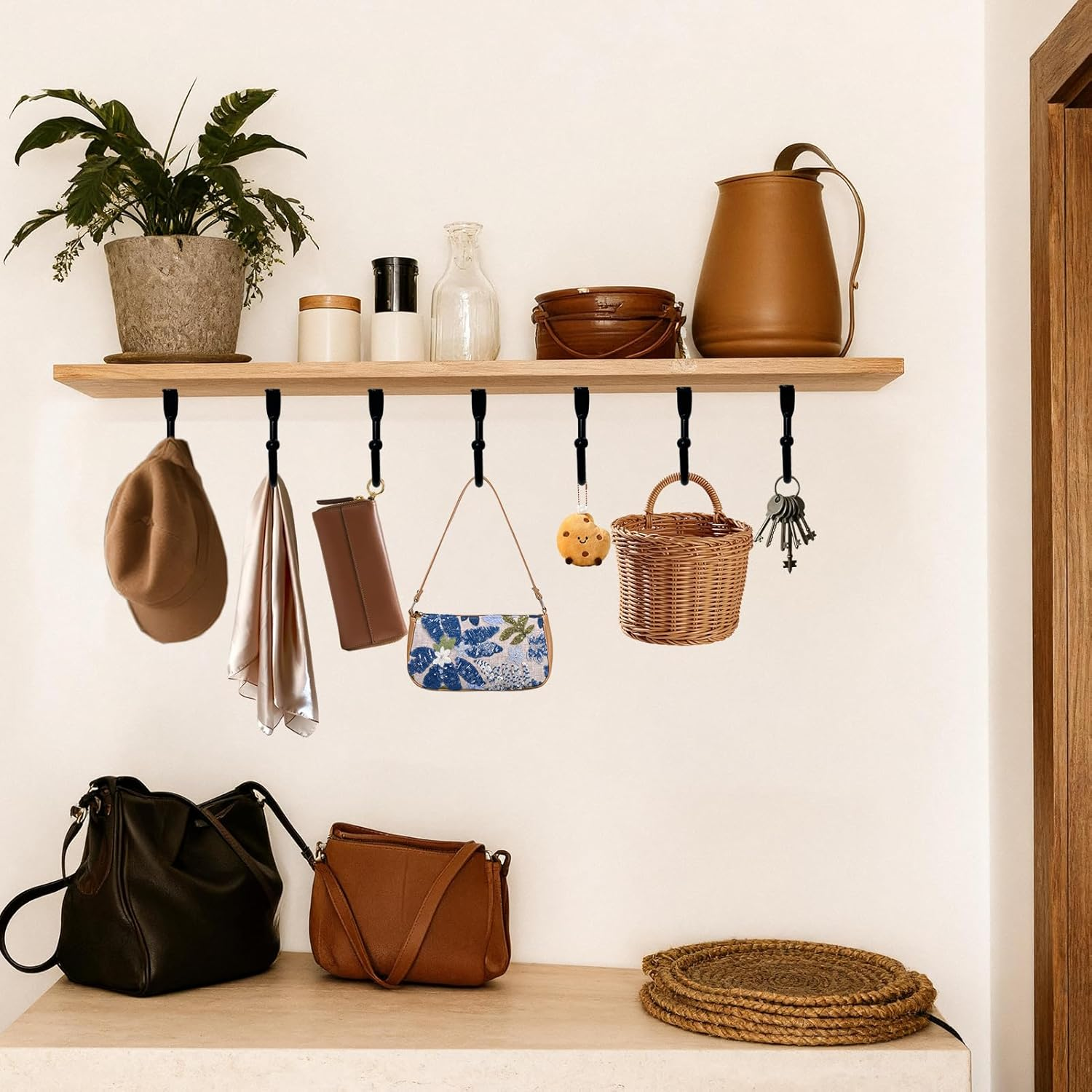 Alguirnex 16 Pcs Black Cup Hooks, Heavy Duty under Shelf Mug Hooks, Iron Curved Hooks for Kitchen Utensil Storage, Cabinet, Wardrobe & Home Organisation(Without Screws) image number 2