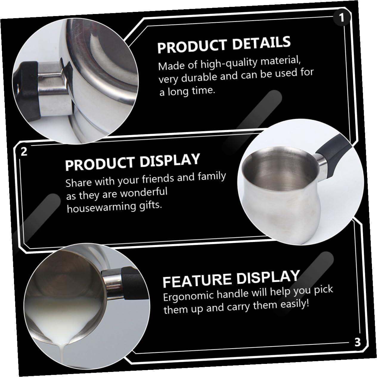 EXQUIMEUBLE Stainless Steel Milk Frothing Pitcher with Drip Spout Ergonomic Handle for Espresso Steaming Coffee Shops Home Use image number 1