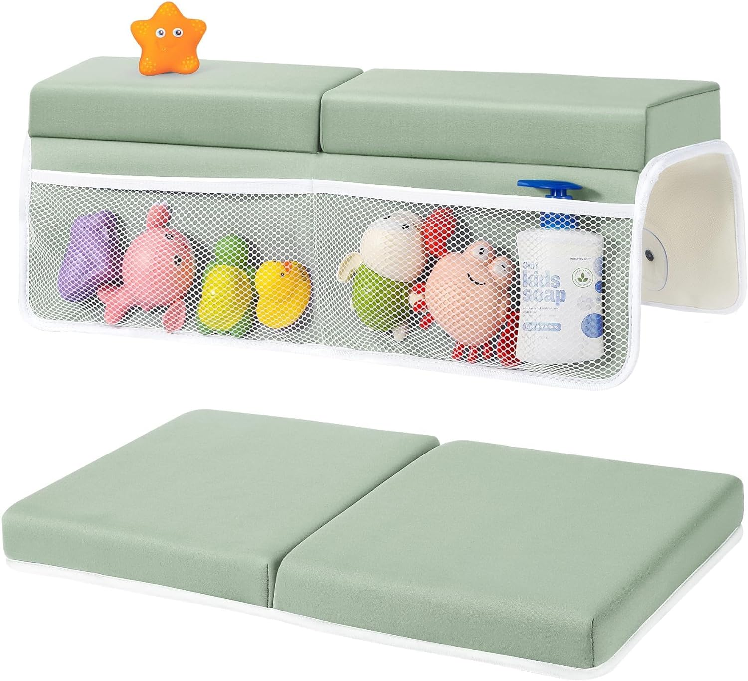 Bath Kneeler and Elbow Rest Pad Set, 3.8Cm Thick Baby Bath Kneeler Pads with Toys Organizer, Anti-Slip Cozy Knee & Arm Support Bathtub Mat, Quick Dry Kneeling Pad for Baby Bath Time image number 2