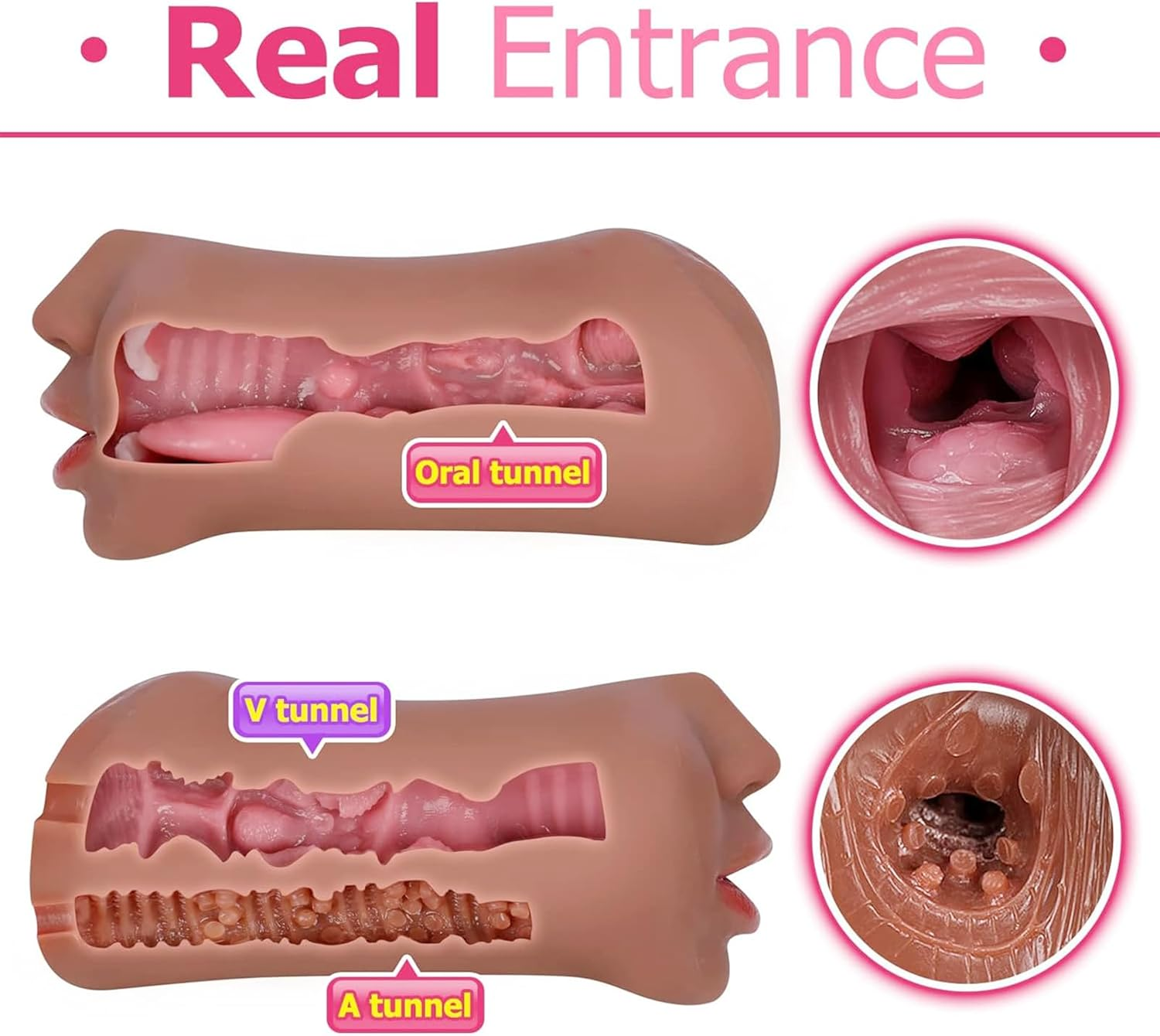3 in 1 Pocket Pussy Male Masturbators with Lifelike Face, Sex Doll with Realistic Textured Mouth Vagina and Tight Anus, Masturbator Deep Throat Oral Adult Sex Toys (Wheat) image number 2