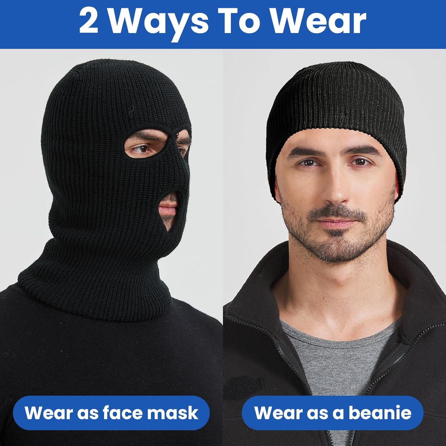 TOPTIE 3 Hole Balaclava, Double Knitted Windproof Breathable Balaclava for Men Women Knit Hat - Hot Pink image number 5
