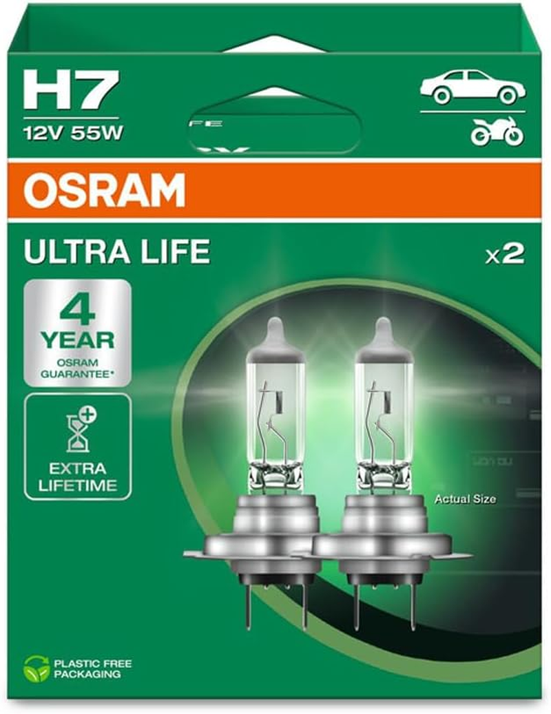 Osram Ultra Life H7 Halogen Headlight Bulb, 64210ULT-2HB, Hanging Box (Pack of 2), White image number 2