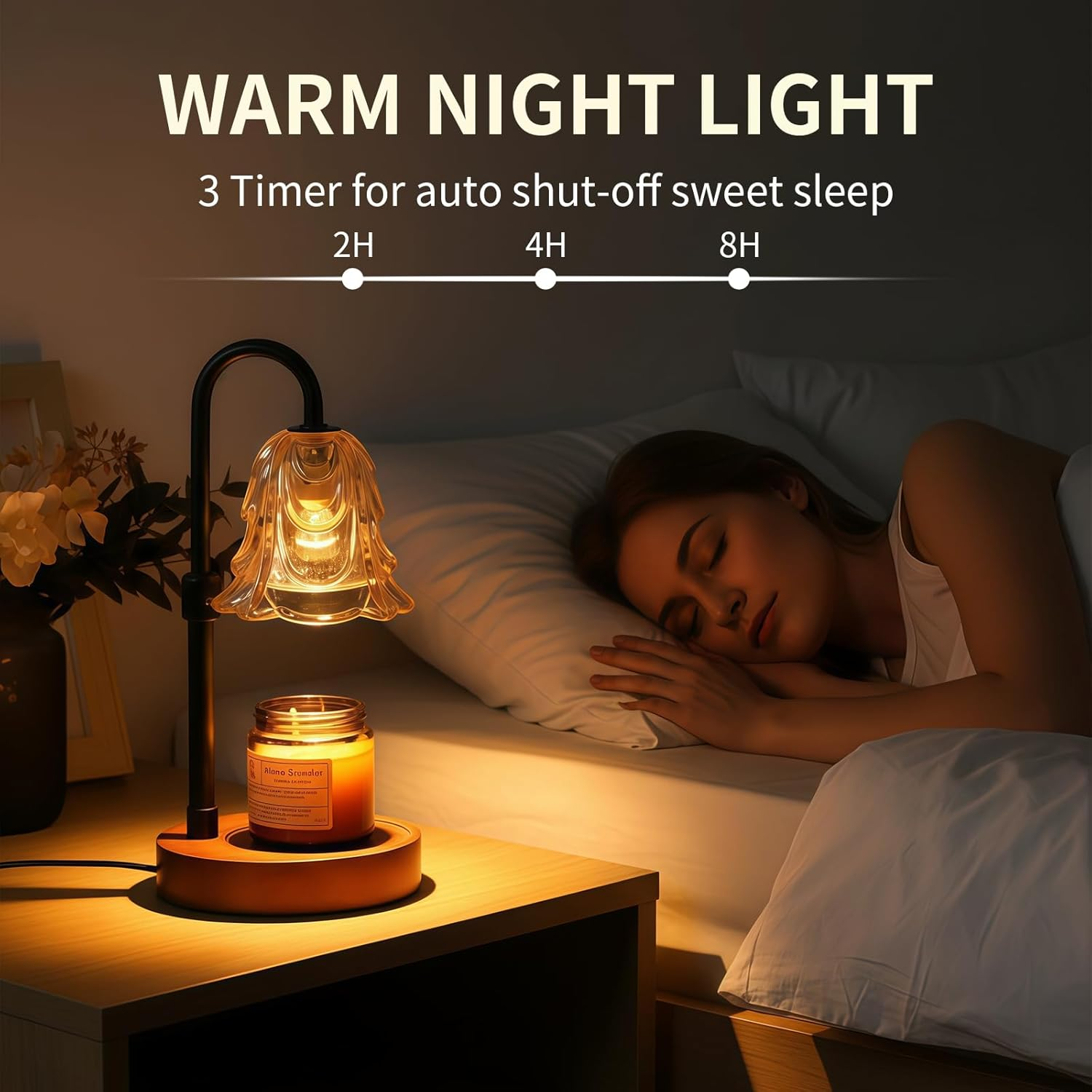 Candle Warmer Lamp with Timer and Dimmer, Adjustable Height Vintage Wax Warmer - Halogen Bulb, Retro Wood Base & Glass Shade, Elegant Table Lamp for Home Bedroom Office Decor image number 5