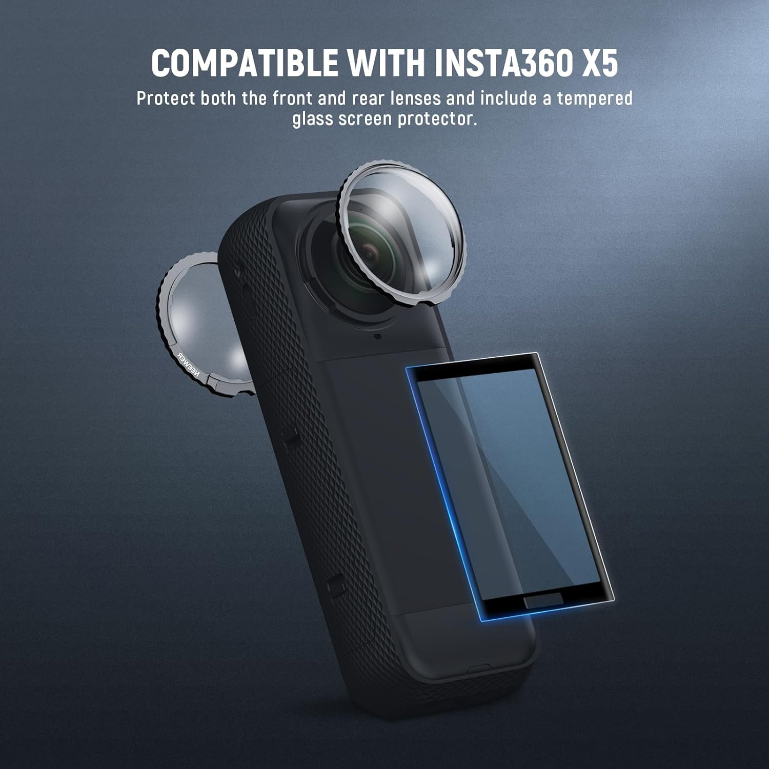 NEEWER Lens Protector Set Compatible with Insta360 X5 Action Camera (2 Pack), 9H Tempered Glass Lens Guards Accessories with Screen Protector, Cleaning Cloth & Case, Remove before Shooting, LPC03