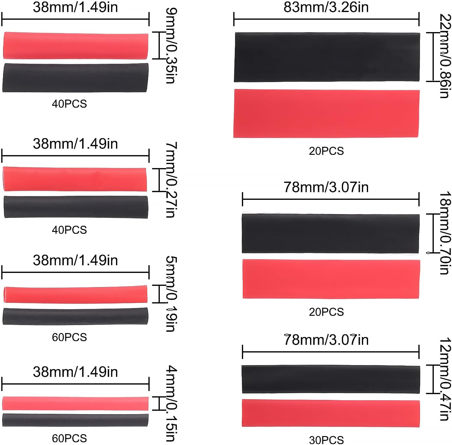 DIANN 270Pcs Heat Shrink Tubing Kit - 7 Sizes, 2 Colors (Black, Red) , Easy to Use - Suitable for Small Electronics